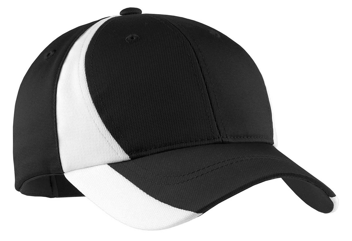 Sport-Tek STC11 Dry Zone Nylon Colorblock Cap - Black White - HIT a Double - 1