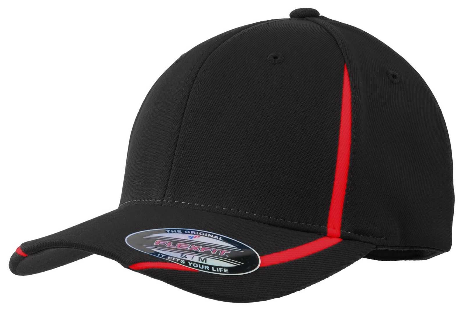 Sport-Tek STC16 Flexfit Performance Colorblock Cap - Black True Red - HIT a Double - 1