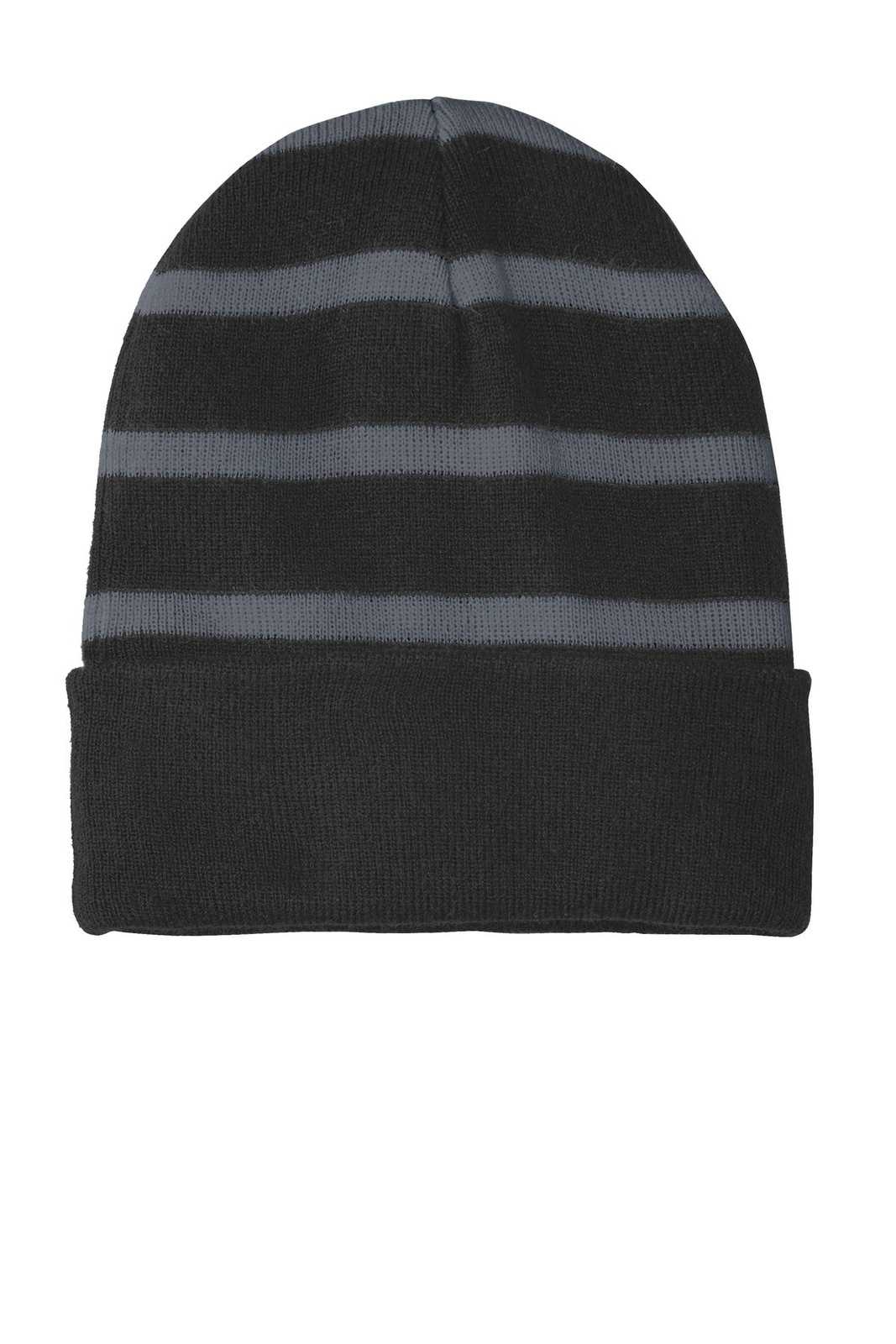 Sport-Tek STC31 Striped Beanie with Solid Band - Black Iron Gray - HIT a Double - 1