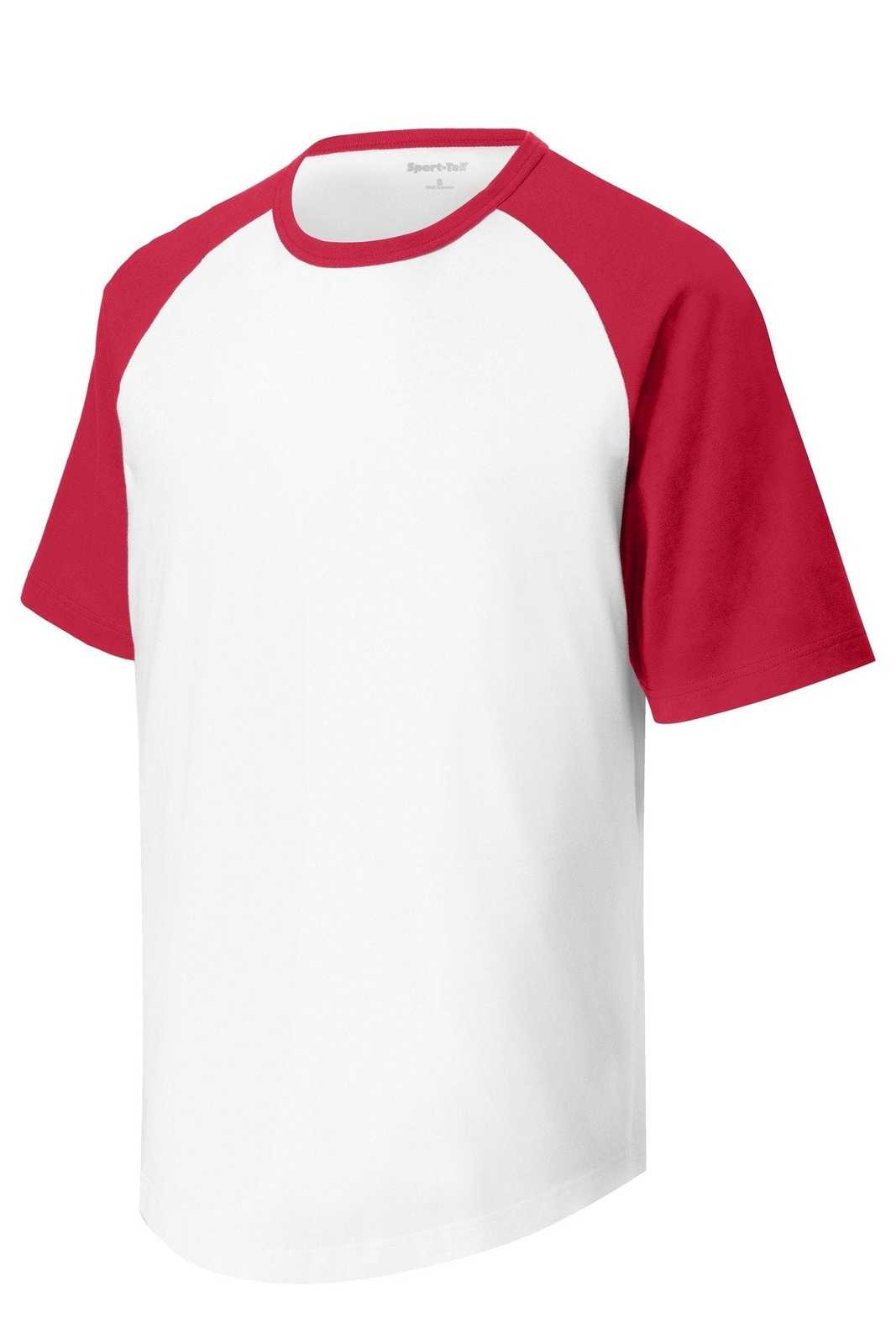 Sport-Tek T201 Short Sleeve Colorblock Raglan Jersey - White Red - HIT a Double - 2