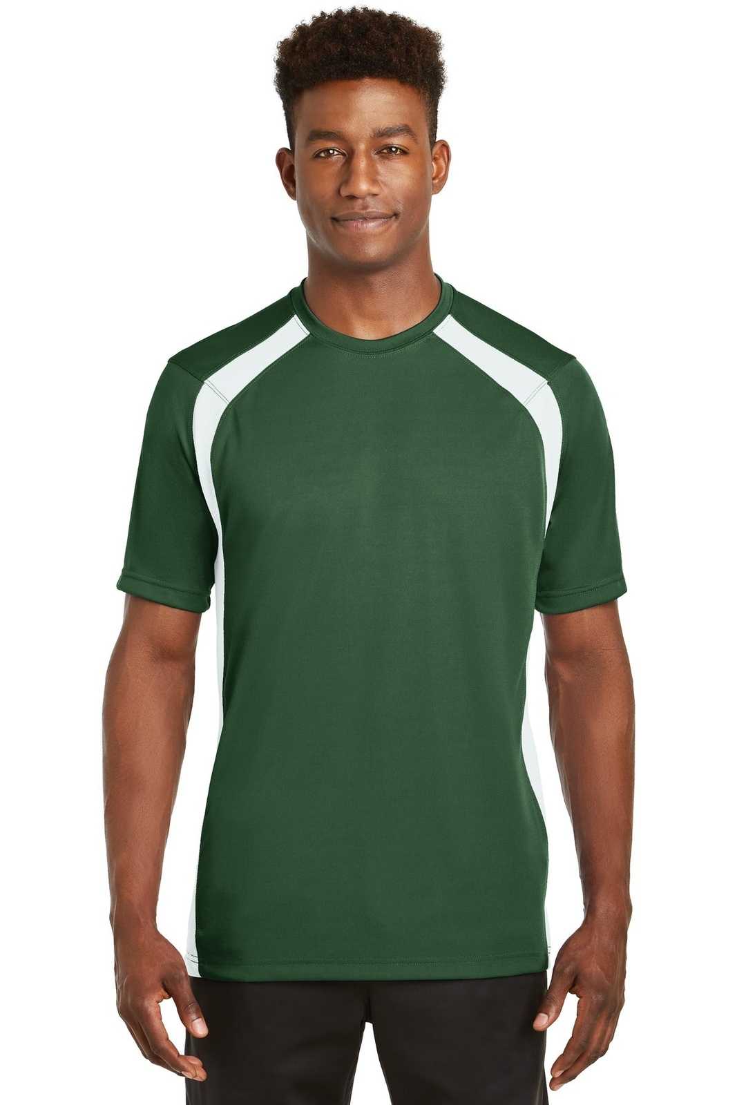 Sport-Tek T478 Dry Zone Colorblock Crew - Forest Green White - HIT a Double - 1