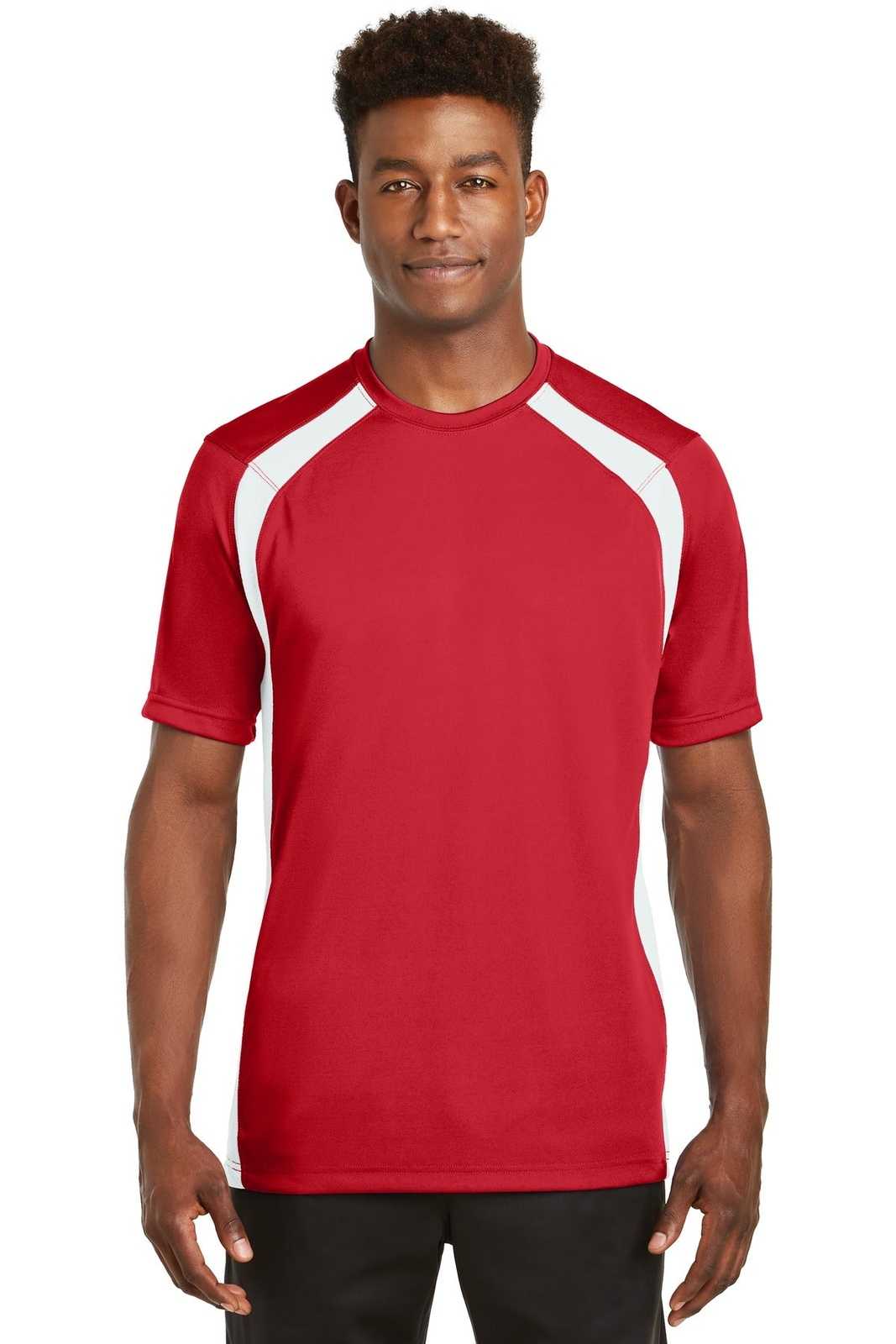 Sport-Tek T478 Dry Zone Colorblock Crew - True Red White - HIT a Double - 1