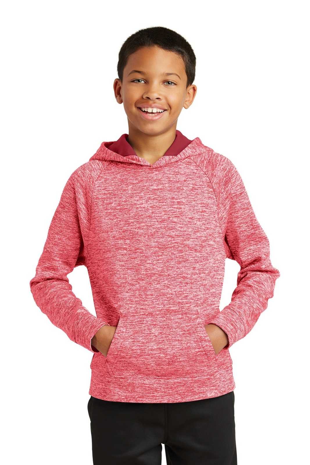 Sport-Tek YST225 Youth PosiCharge Electric Heather Fleece Hooded Pullover - Deep Red Electric - HIT a Double - 1
