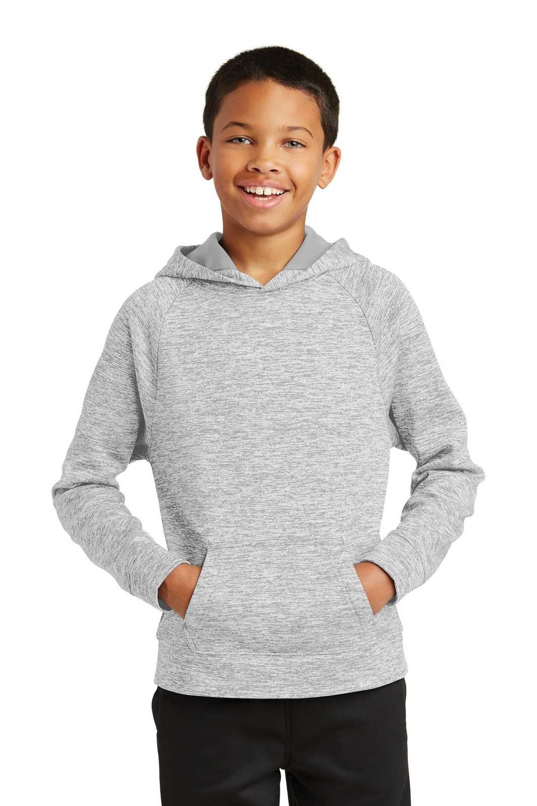 Sport-Tek YST225 Youth PosiCharge Electric Heather Fleece Hooded Pullover - Silver Electric - HIT a Double - 1