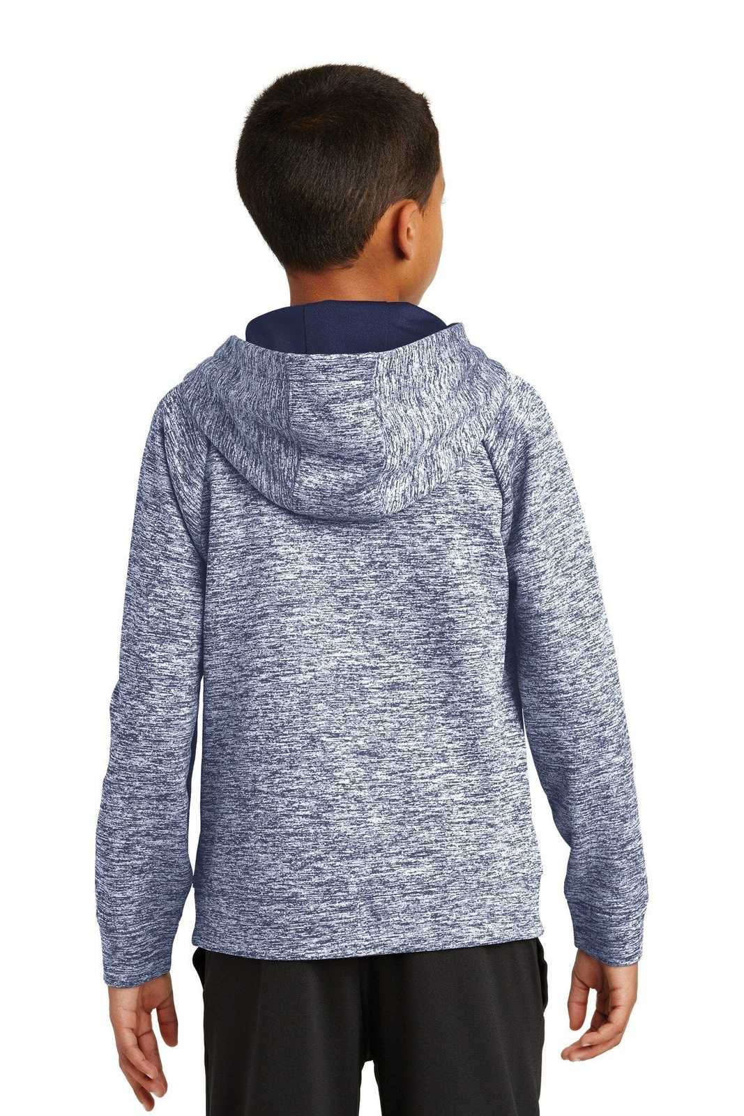 Sport-Tek YST225 Youth PosiCharge Electric Heather Fleece Hooded Pullover - True Navy Electric - HIT a Double - 2