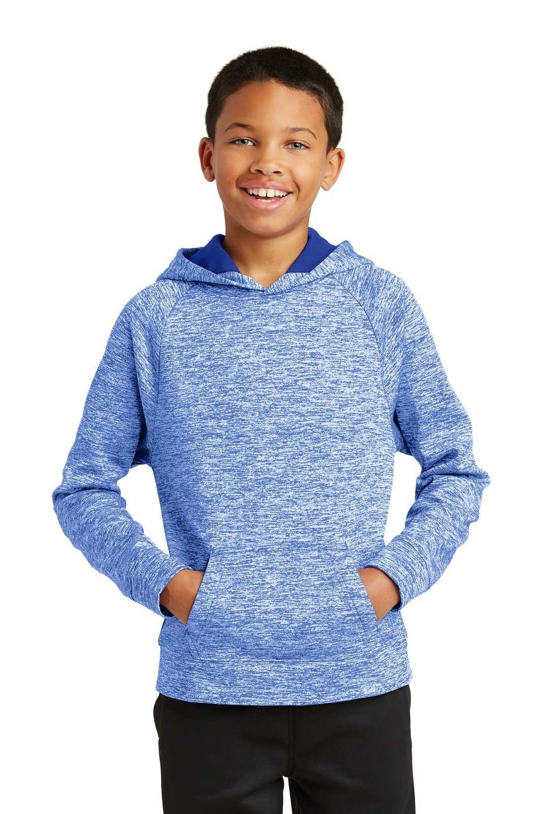 Sport-Tek YST225 Youth PosiCharge Electric Heather Fleece Hooded Pullover - True Royal Electric - HIT a Double - 1