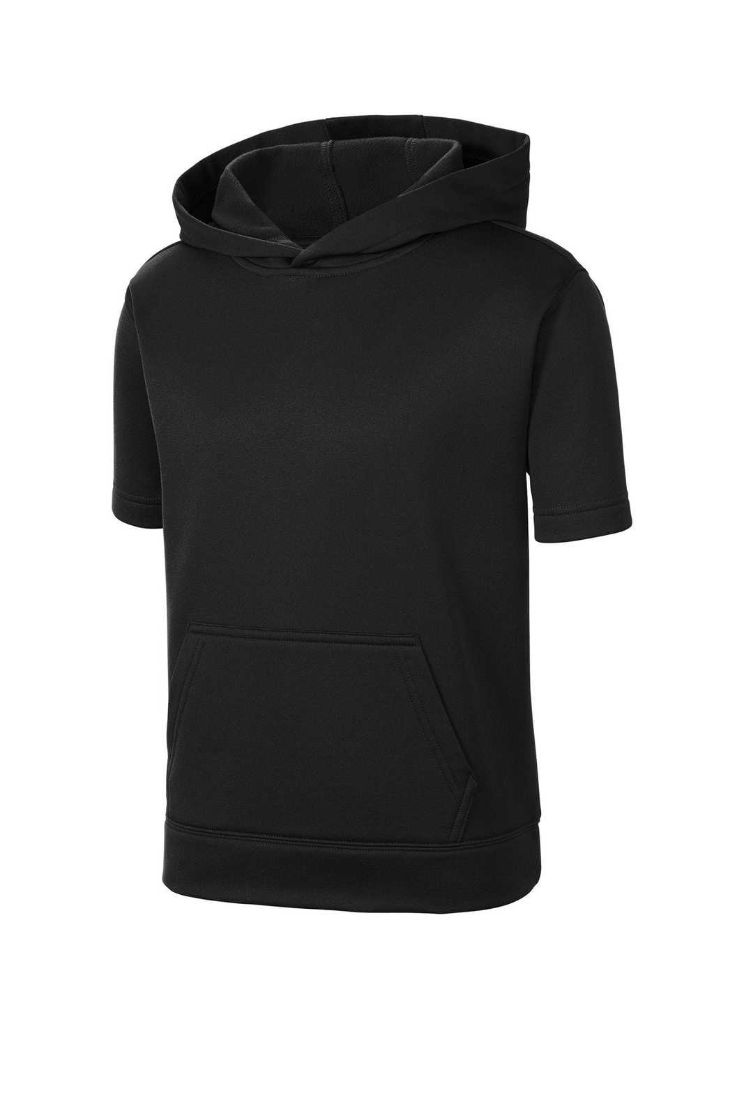 Sport-Tek YST251 Youth Sport-Wick Fleece Short Sleeve Hooded Pullover - Black - HIT a Double - 3