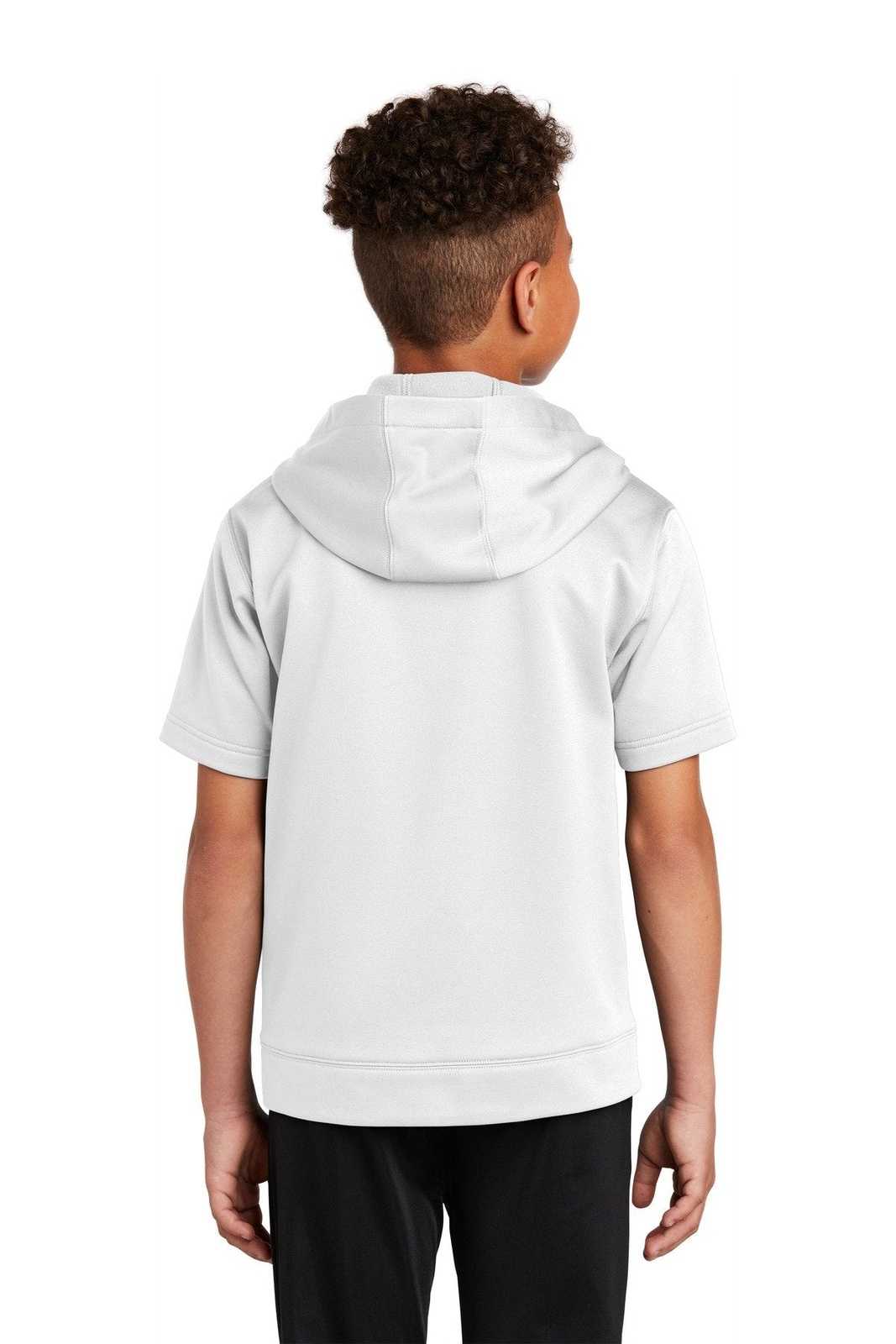 Sport-Tek YST251 Youth Sport-Wick Fleece Short Sleeve Hooded Pullover - White - HIT a Double - 2