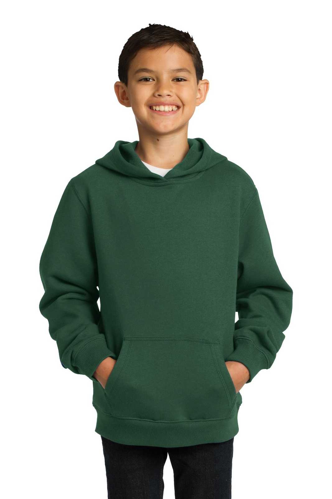 Sport-Tek YST254 Youth Pullover Hooded Sweatshirt - Forest Green - HIT a Double - 1