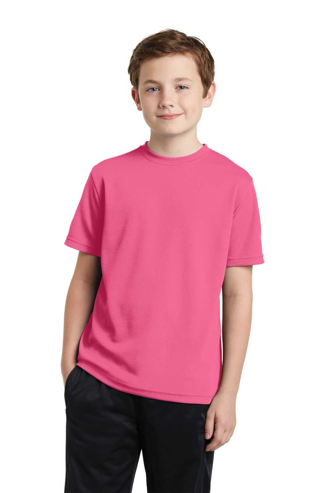 Sport-Tek YST340 Youth PosiCharge RacerMesh Tee - Bright Pink - HIT a Double - 1