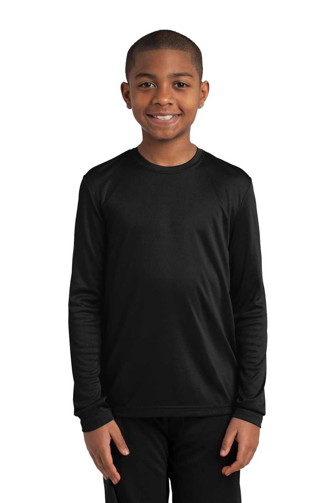 Sport-Tek YST350LS Youth Long Sleeve PosiCharge Competitor Tee - Black - HIT a Double - 1