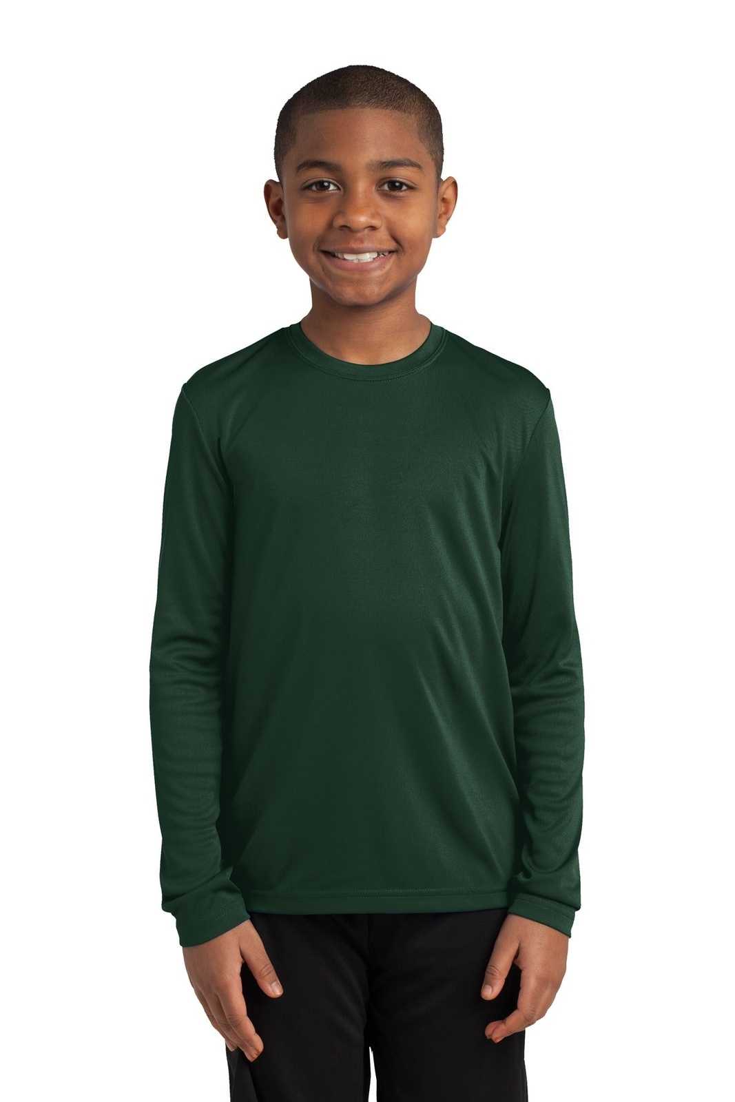 Sport-Tek YST350LS Youth Long Sleeve PosiCharge Competitor Tee - Forest Green - HIT a Double - 1