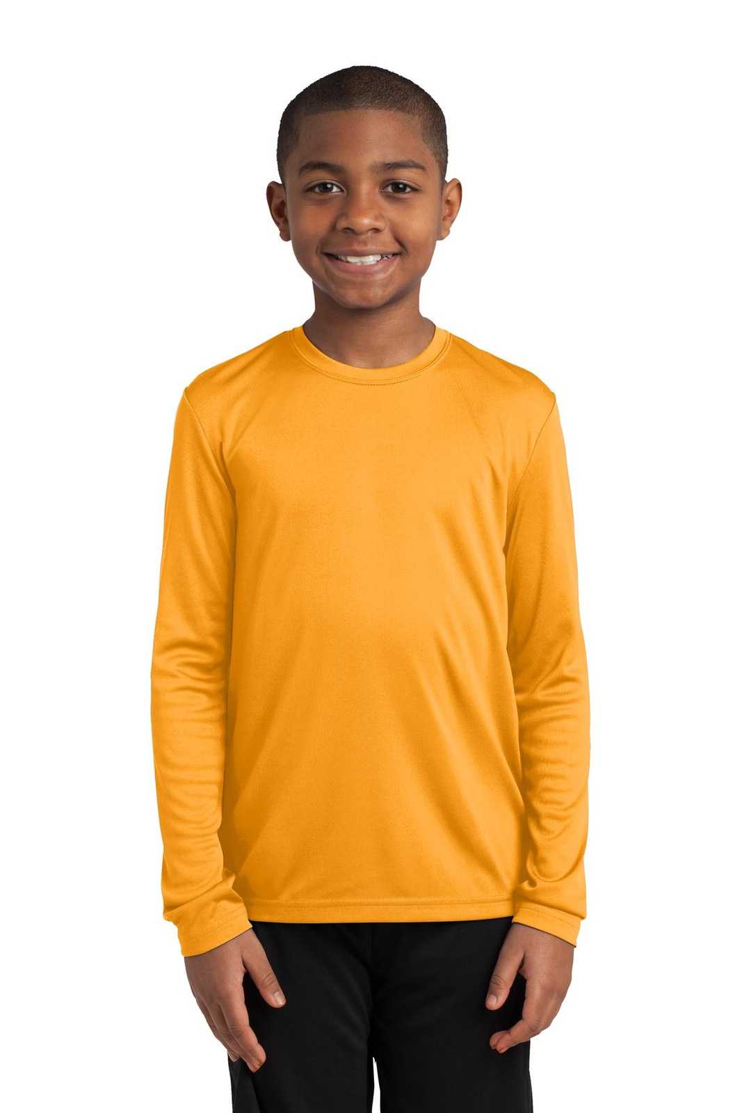 Sport-Tek YST350LS Youth Long Sleeve PosiCharge Competitor Tee - Gold - HIT a Double - 1