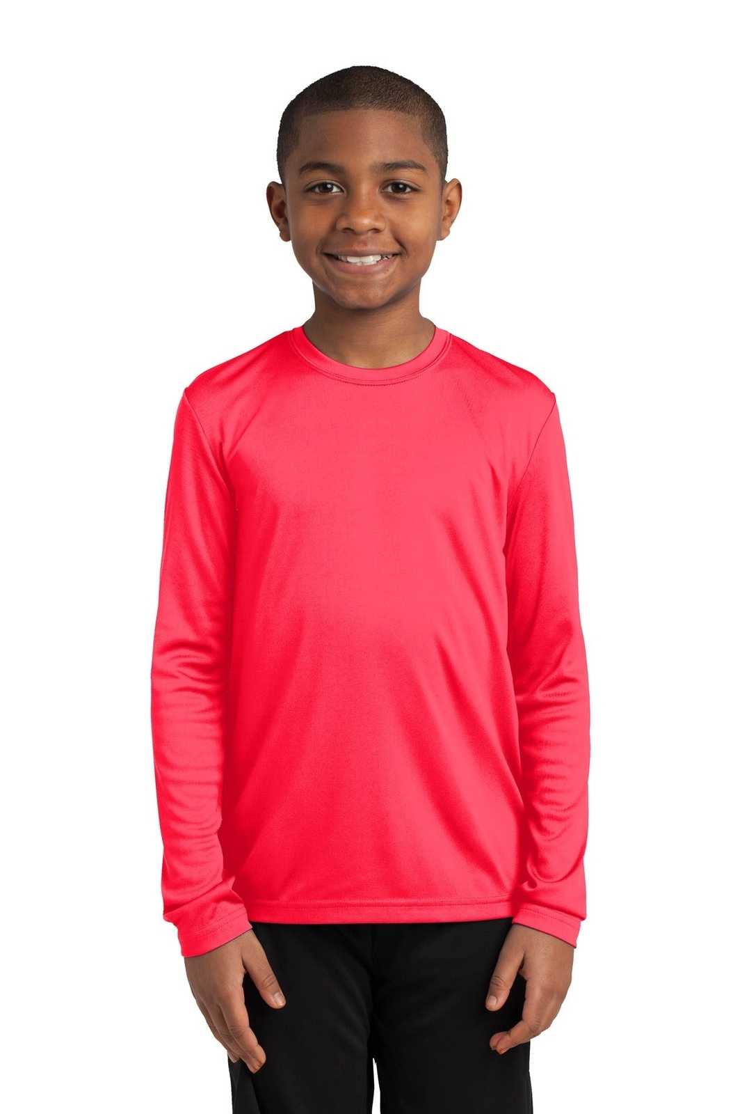Sport-Tek YST350LS Youth Long Sleeve PosiCharge Competitor Tee - Hot Coral - HIT a Double - 1