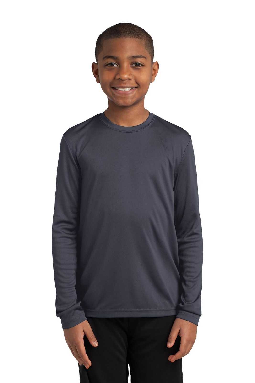 Sport-Tek YST350LS Youth Long Sleeve PosiCharge Competitor Tee - Iron Gray - HIT a Double - 1