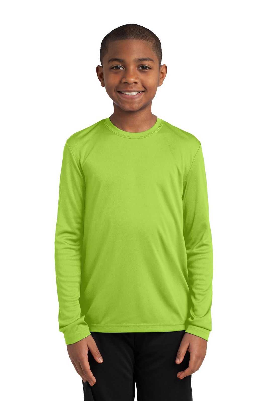 Sport-Tek YST350LS Youth Long Sleeve PosiCharge Competitor Tee - Lime Shock - HIT a Double - 1