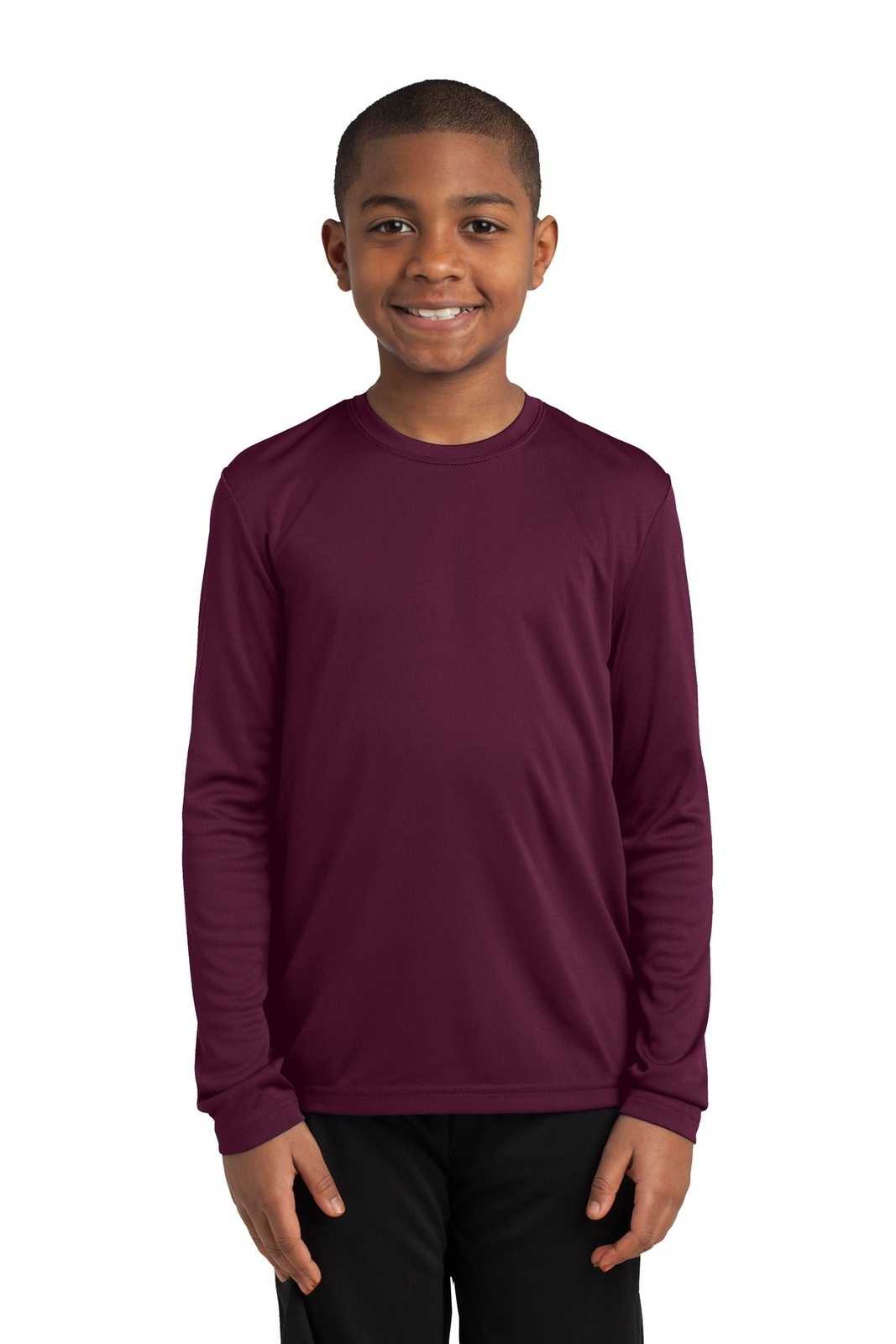 Sport-Tek YST350LS Youth Long Sleeve PosiCharge Competitor Tee - Maroon - HIT a Double - 1