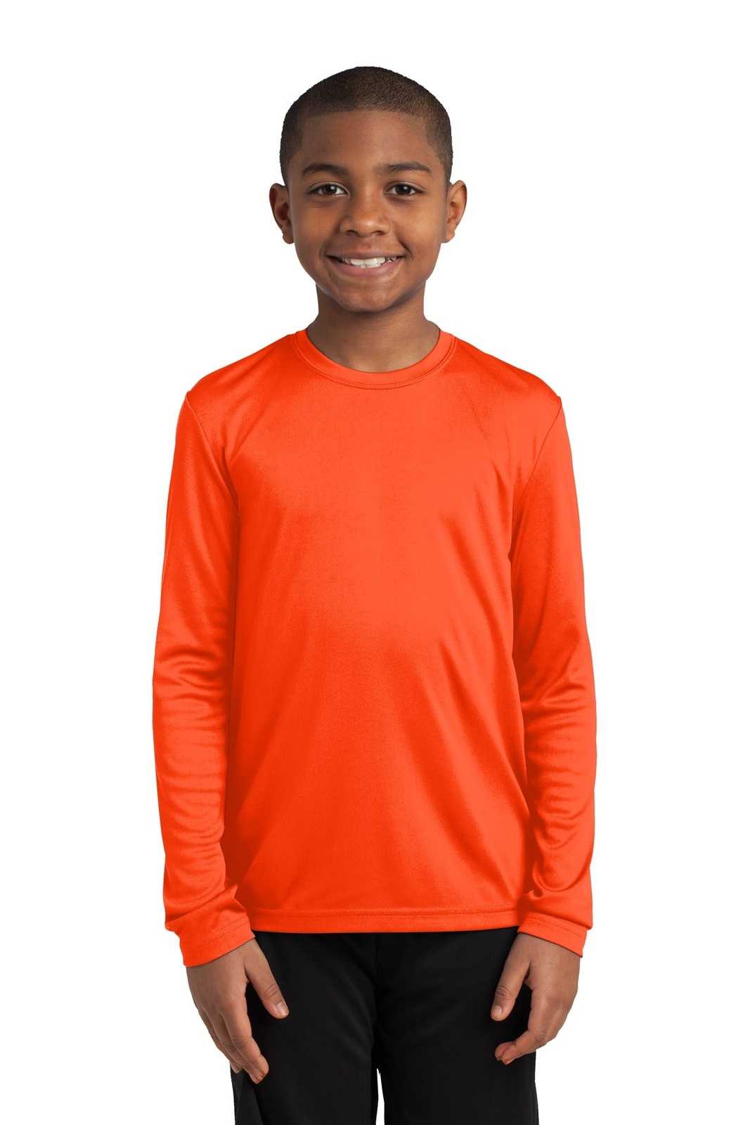 Sport-Tek YST350LS Youth Long Sleeve PosiCharge Competitor Tee - Neon Orange - HIT a Double - 1