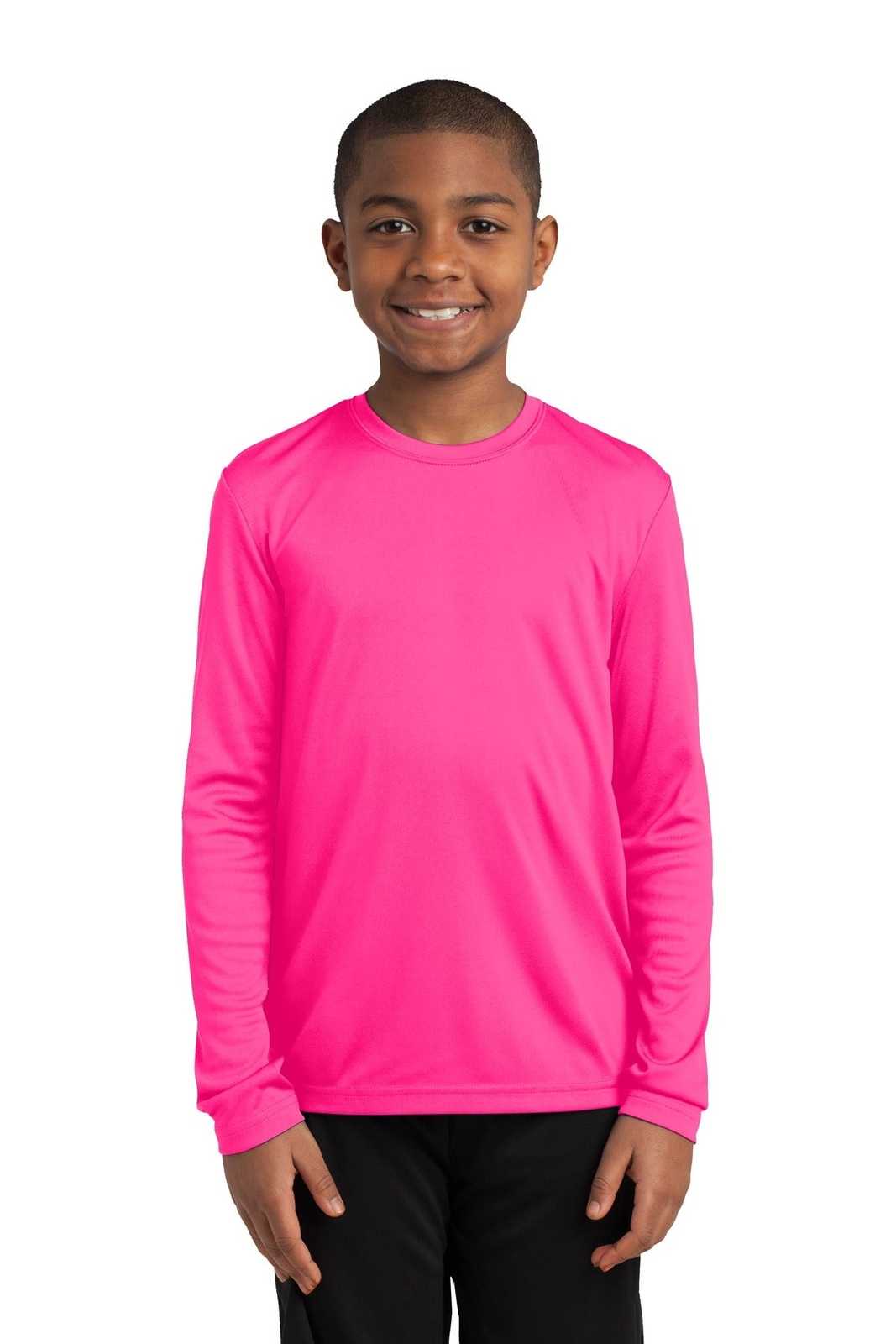 Sport-Tek YST350LS Youth Long Sleeve PosiCharge Competitor Tee - Neon Pink - HIT a Double - 1