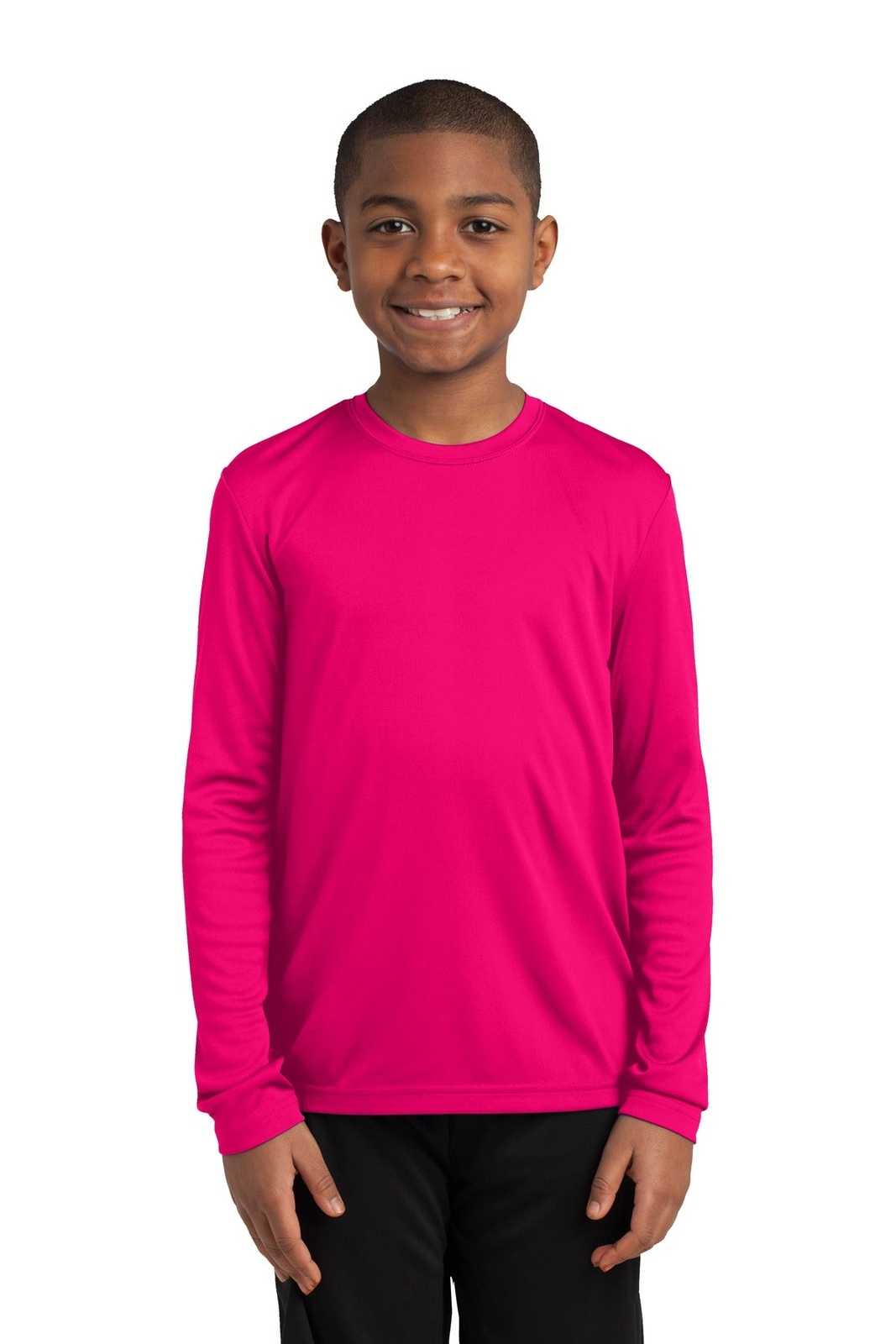 Sport-Tek YST350LS Youth Long Sleeve PosiCharge Competitor Tee - Pink Raspberry - HIT a Double - 1