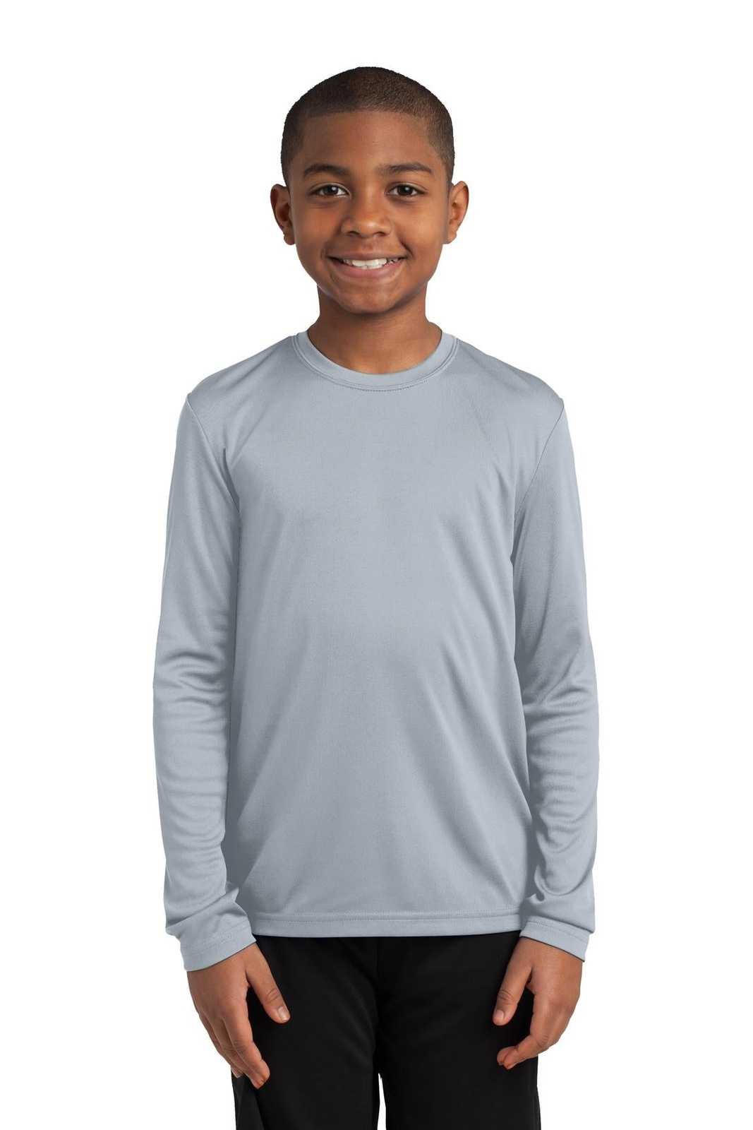 Sport-Tek YST350LS Youth Long Sleeve PosiCharge Competitor Tee - Silver - HIT a Double - 1