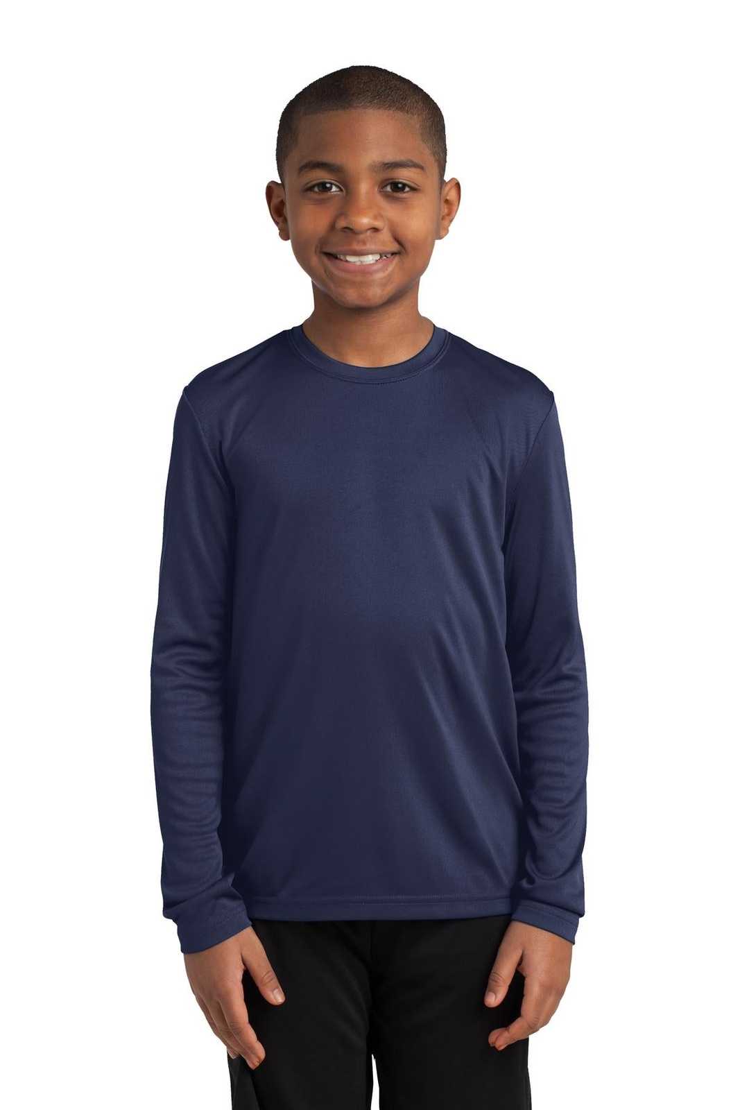Sport-Tek YST350LS Youth Long Sleeve PosiCharge Competitor Tee - True Navy - HIT a Double - 1