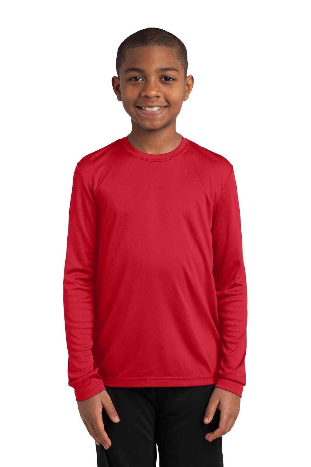 Sport-Tek YST350LS Youth Long Sleeve PosiCharge Competitor Tee - True Red - HIT a Double - 1
