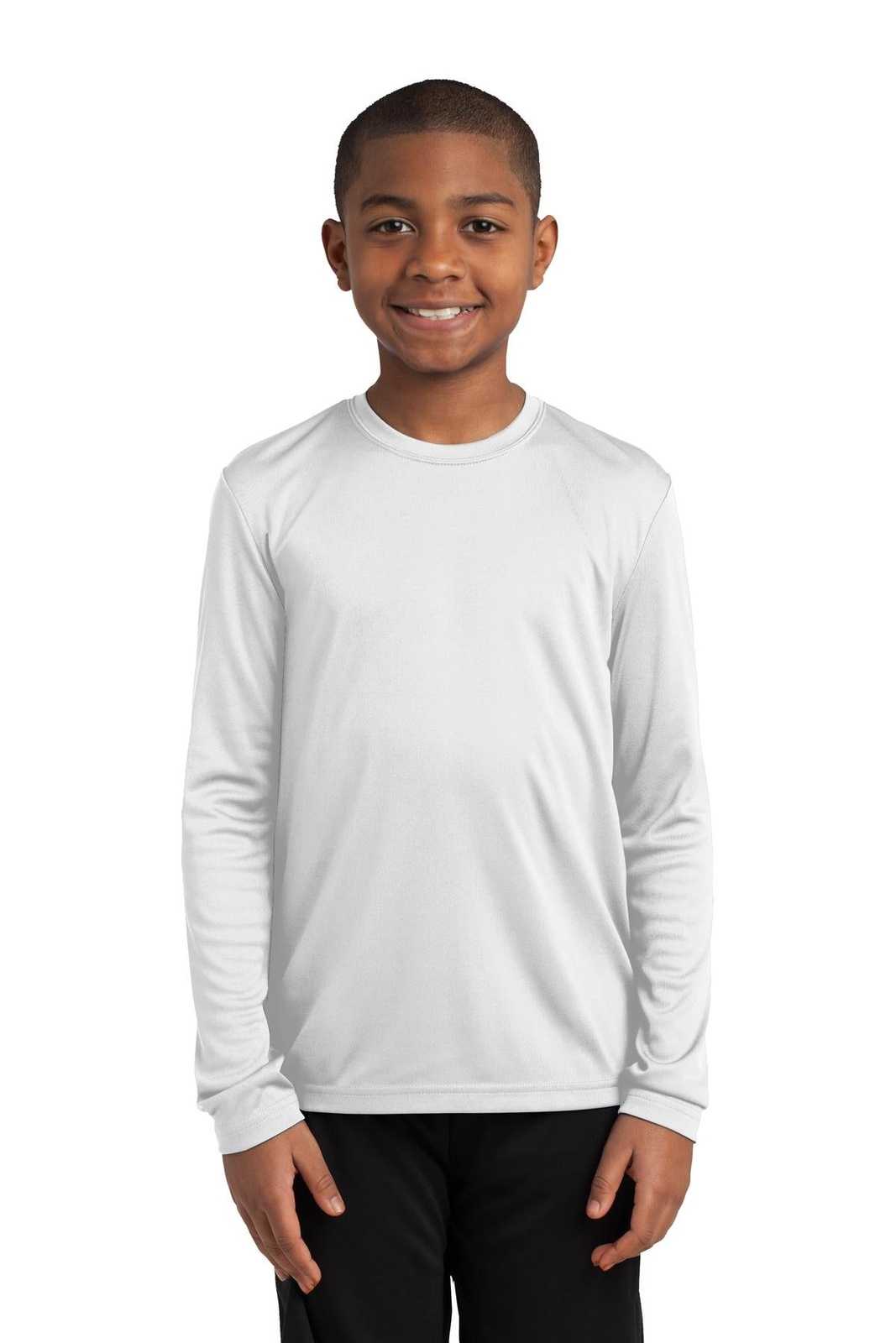 Sport-Tek YST350LS Youth Long Sleeve PosiCharge Competitor Tee - White - HIT a Double - 1