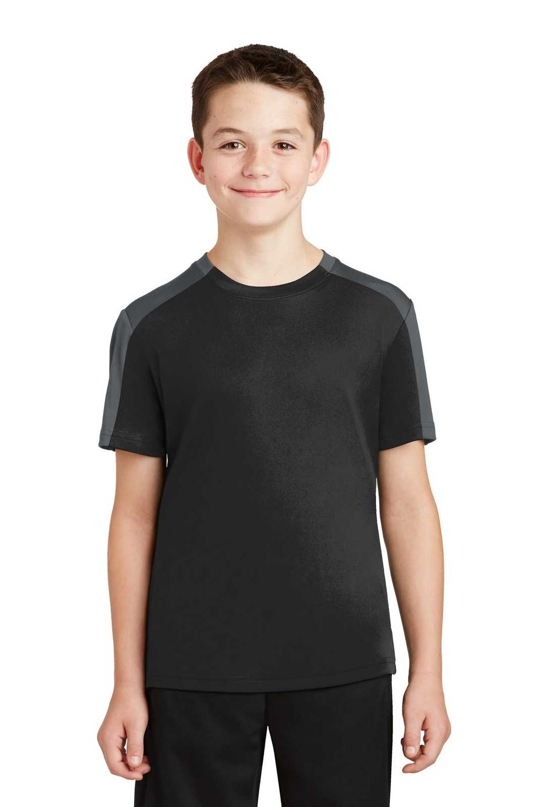 Sport-Tek YST354 Youth PosiCharge Competitor Sleeve-Blocked Tee - Black Iron Gray - HIT a Double - 1