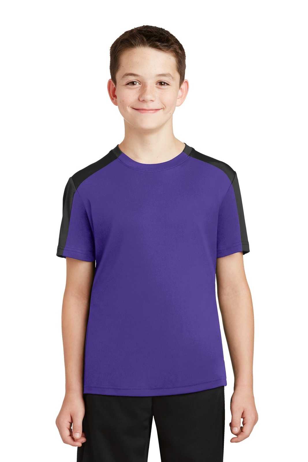 Sport-Tek YST354 Youth PosiCharge Competitor Sleeve-Blocked Tee - Purple Black - HIT a Double - 1