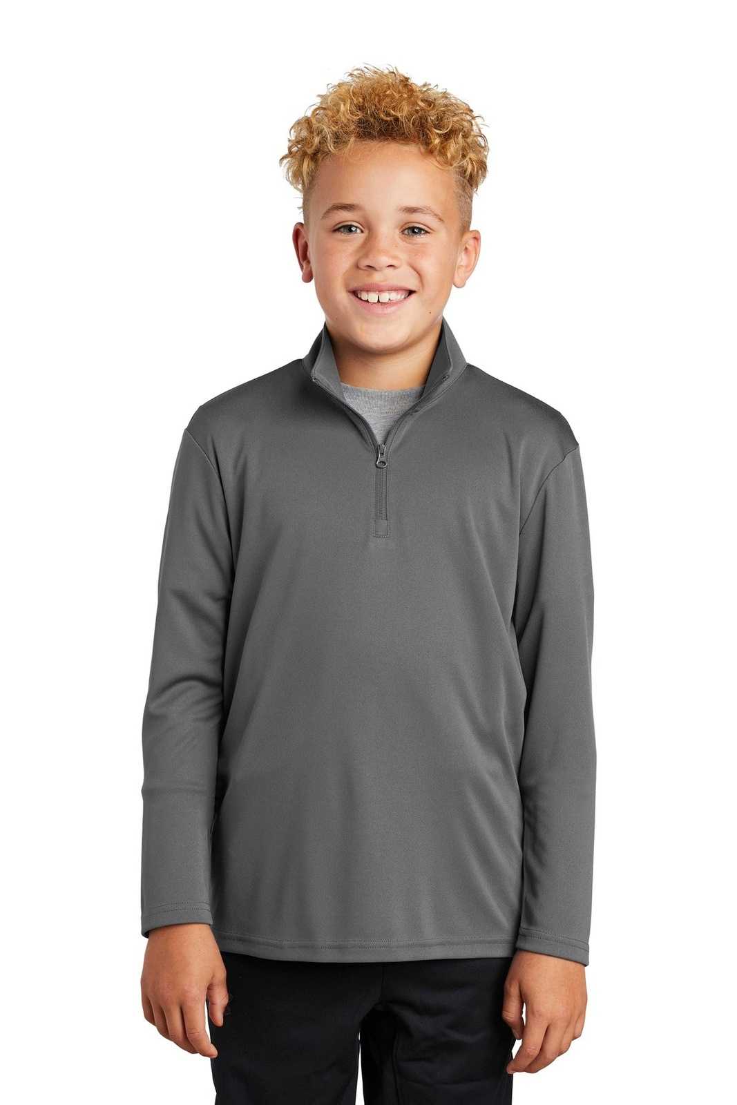 Sport-Tek YST357 Youth PosiCharge Competitor 1/4-Zip Pullover - Gray Concrete - HIT a Double - 1