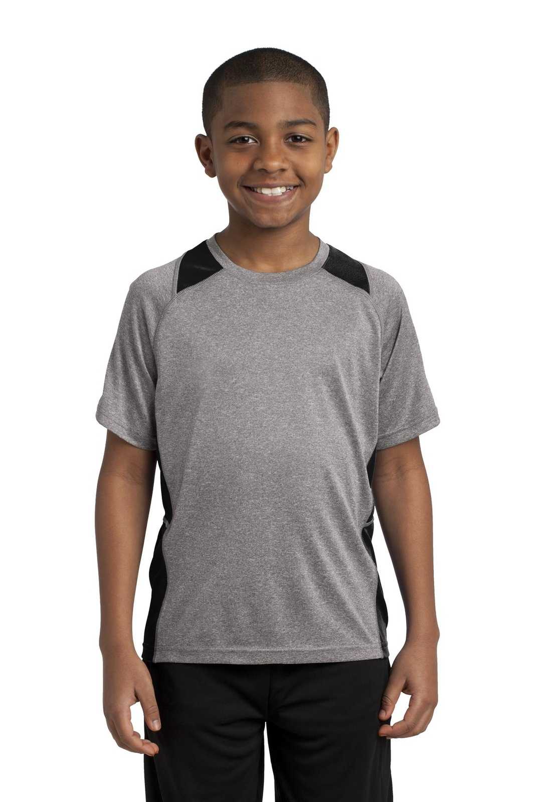 Sport-Tek YST361 Youth Heather Colorblock Contender Tee - Vintage Heather Black - HIT a Double - 1