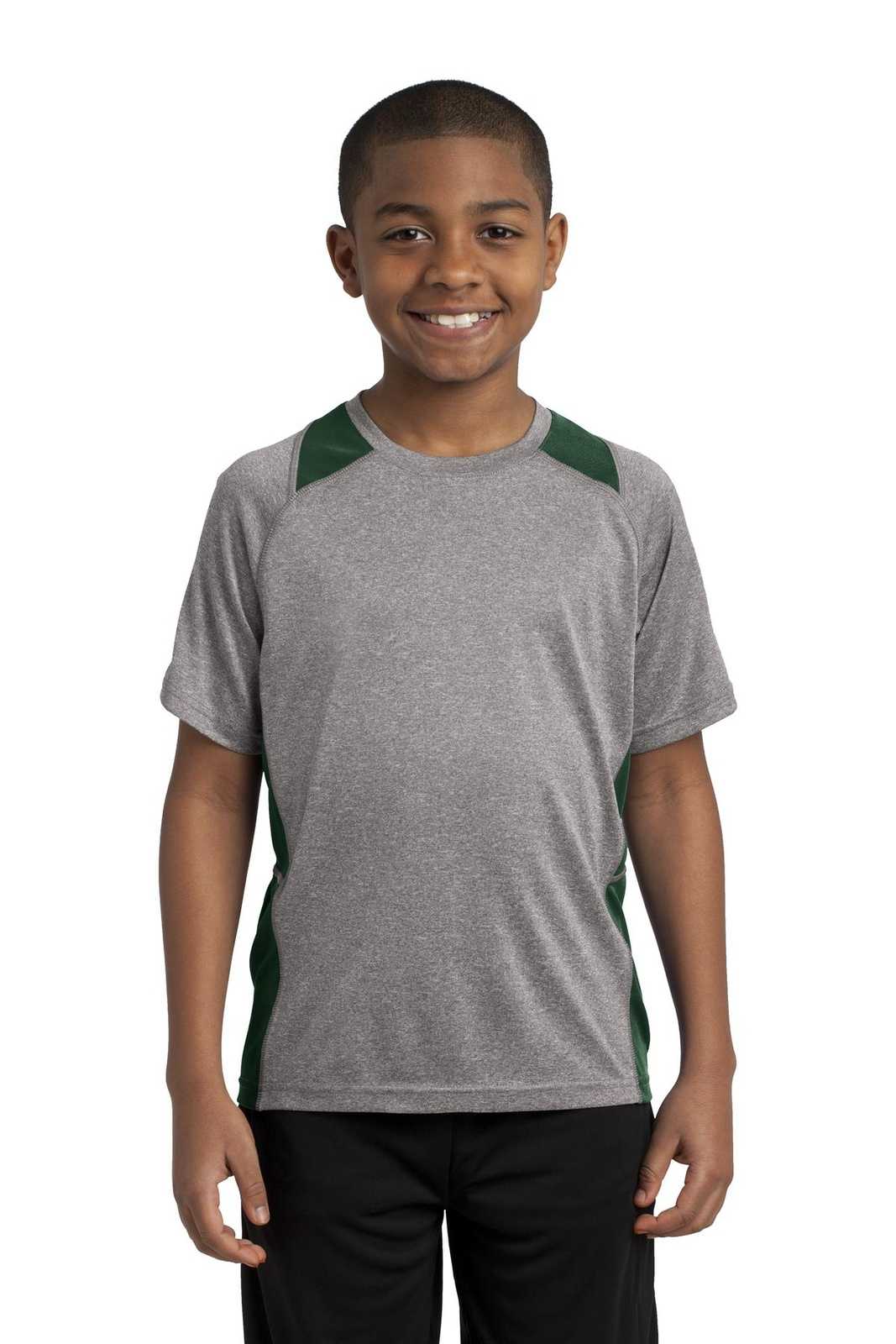 Sport-Tek YST361 Youth Heather Colorblock Contender Tee - Vintage Heather Forest Green - HIT a Double - 1