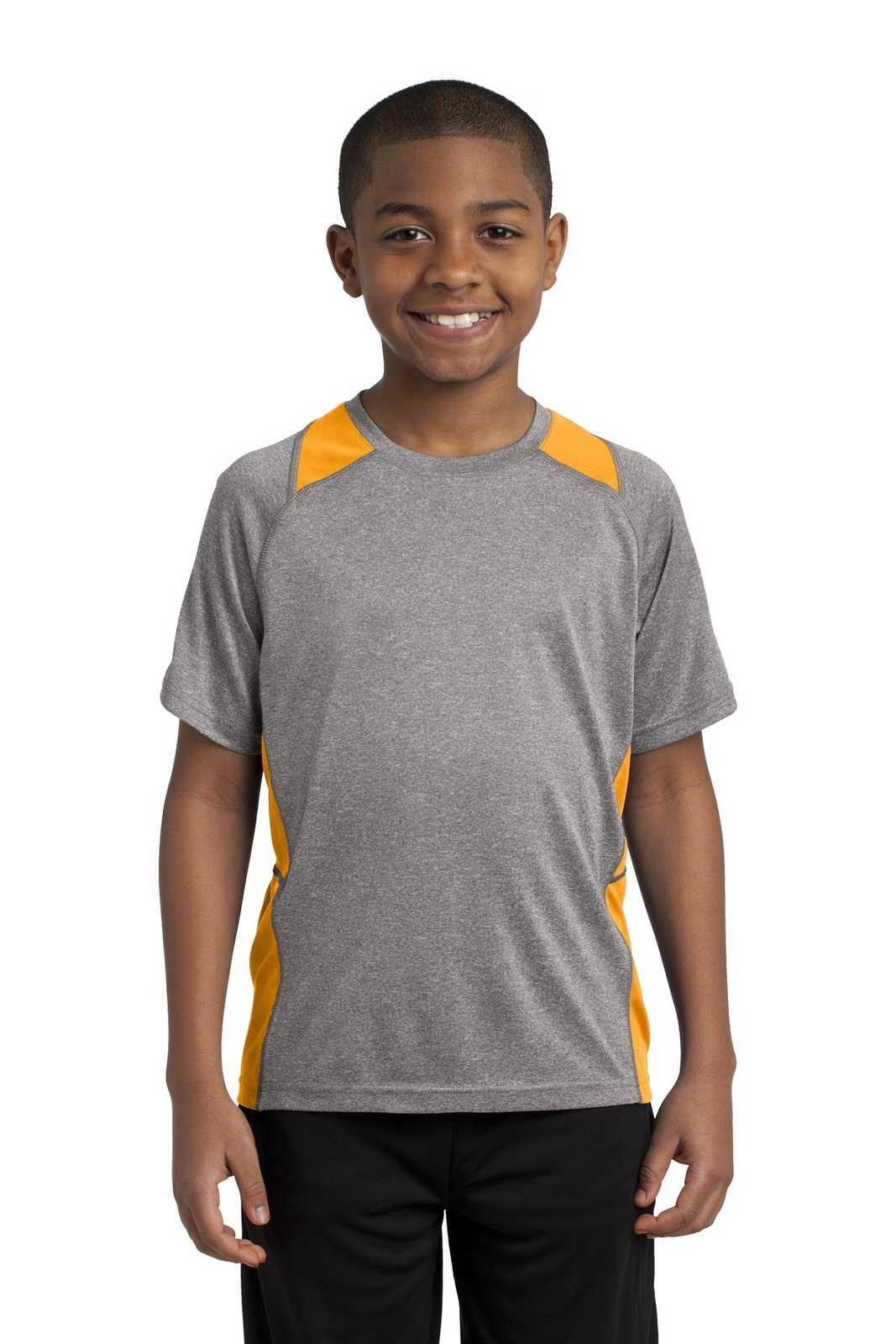Sport-Tek YST361 Youth Heather Colorblock Contender Tee - Vintage Heather Gold - HIT a Double - 1