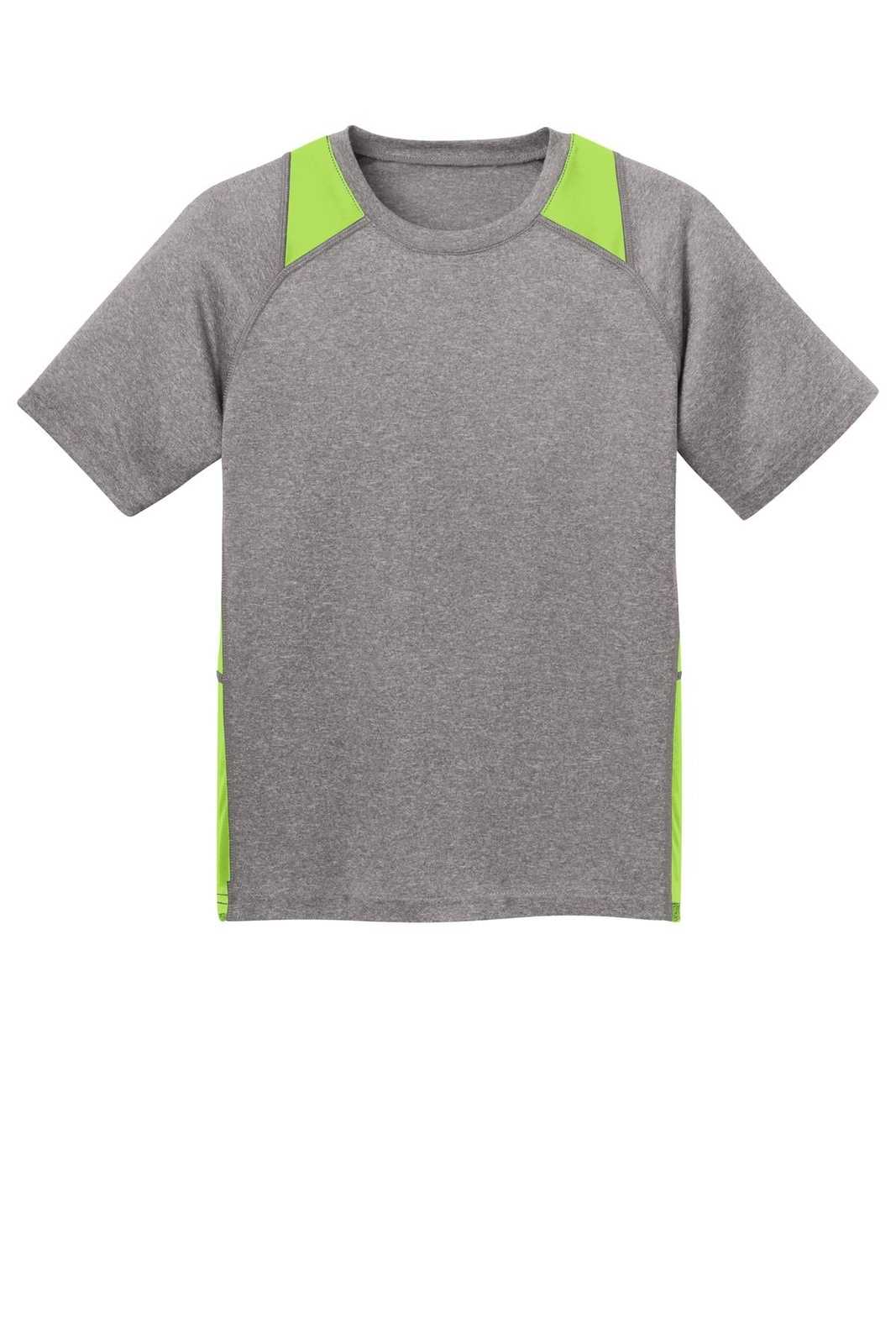 Sport-Tek YST361 Youth Heather Colorblock Contender Tee - Vintage Heather Lime Shock - HIT a Double - 2