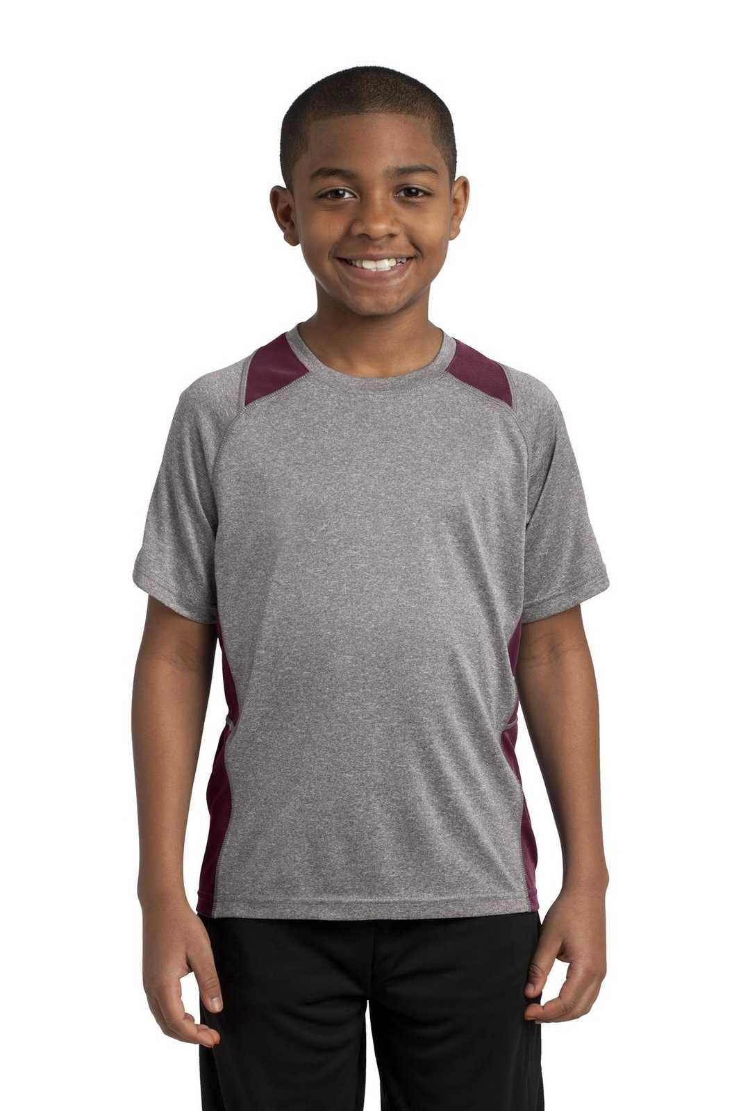 Sport-Tek YST361 Youth Heather Colorblock Contender Tee - Vintage Heather Maroon - HIT a Double - 1