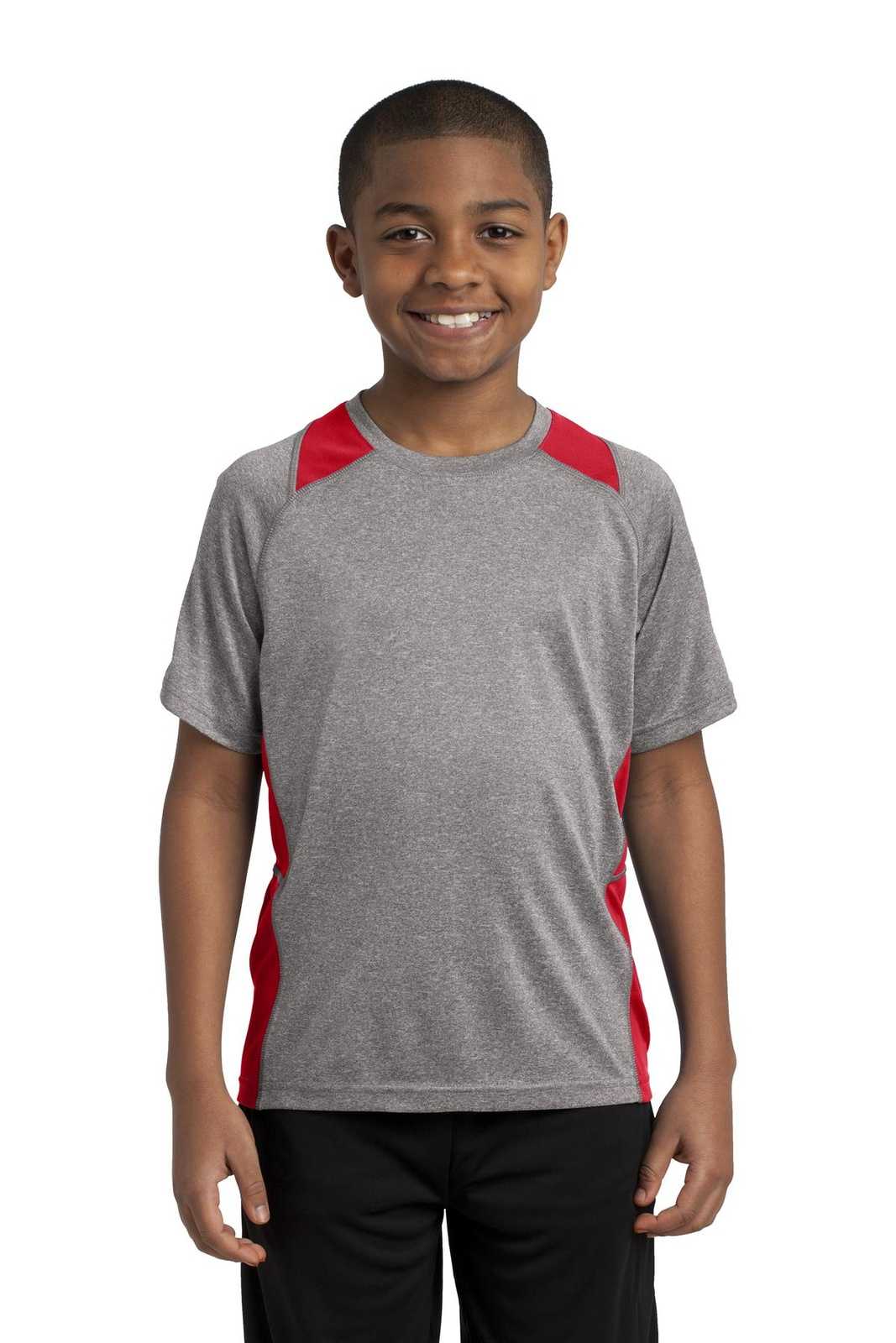 Sport-Tek YST361 Youth Heather Colorblock Contender Tee - Vintage Heather True Red - HIT a Double - 1