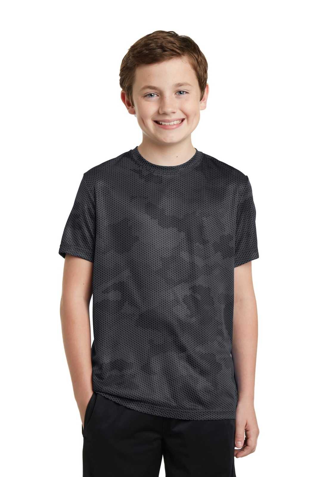 Sport-Tek YST370 Youth CamoHex Tee - Iron Gray - HIT a Double - 1