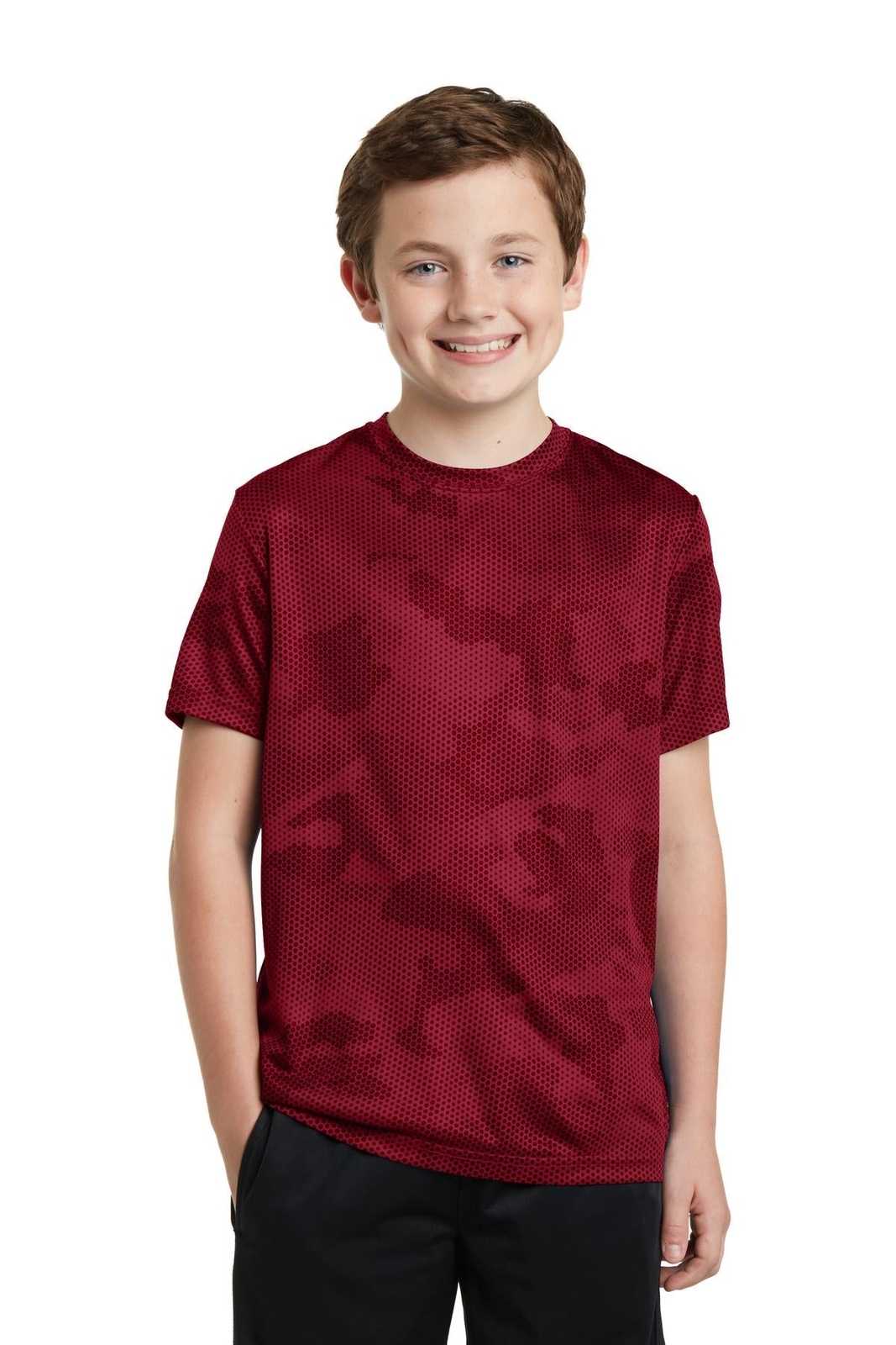 Sport-Tek YST370 Youth Camohex Tee - Deep Red - HIT a Double - 1