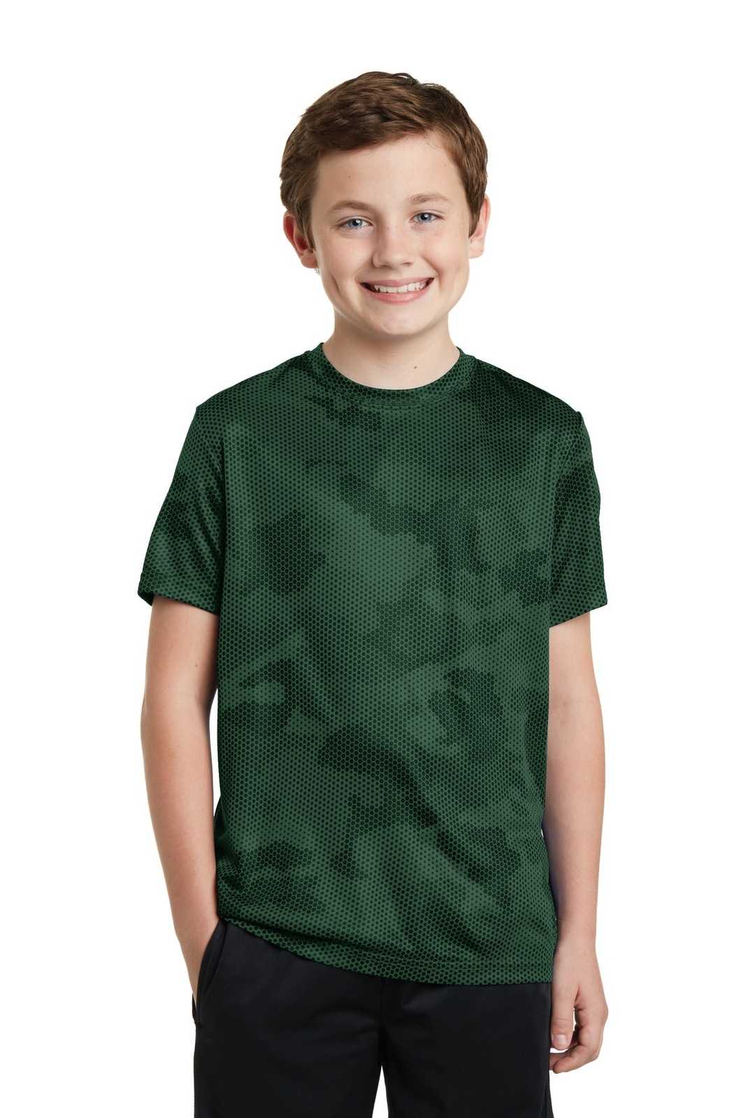 Sport-Tek YST370 Youth Camohex Tee - Forest Green - HIT a Double - 1