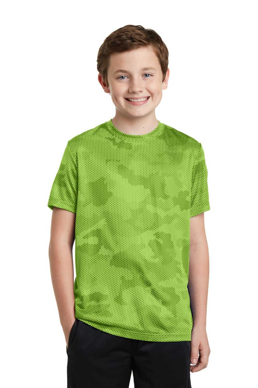 Sport-Tek YST370 Youth Camohex Tee - Lime Shock - HIT a Double - 1
