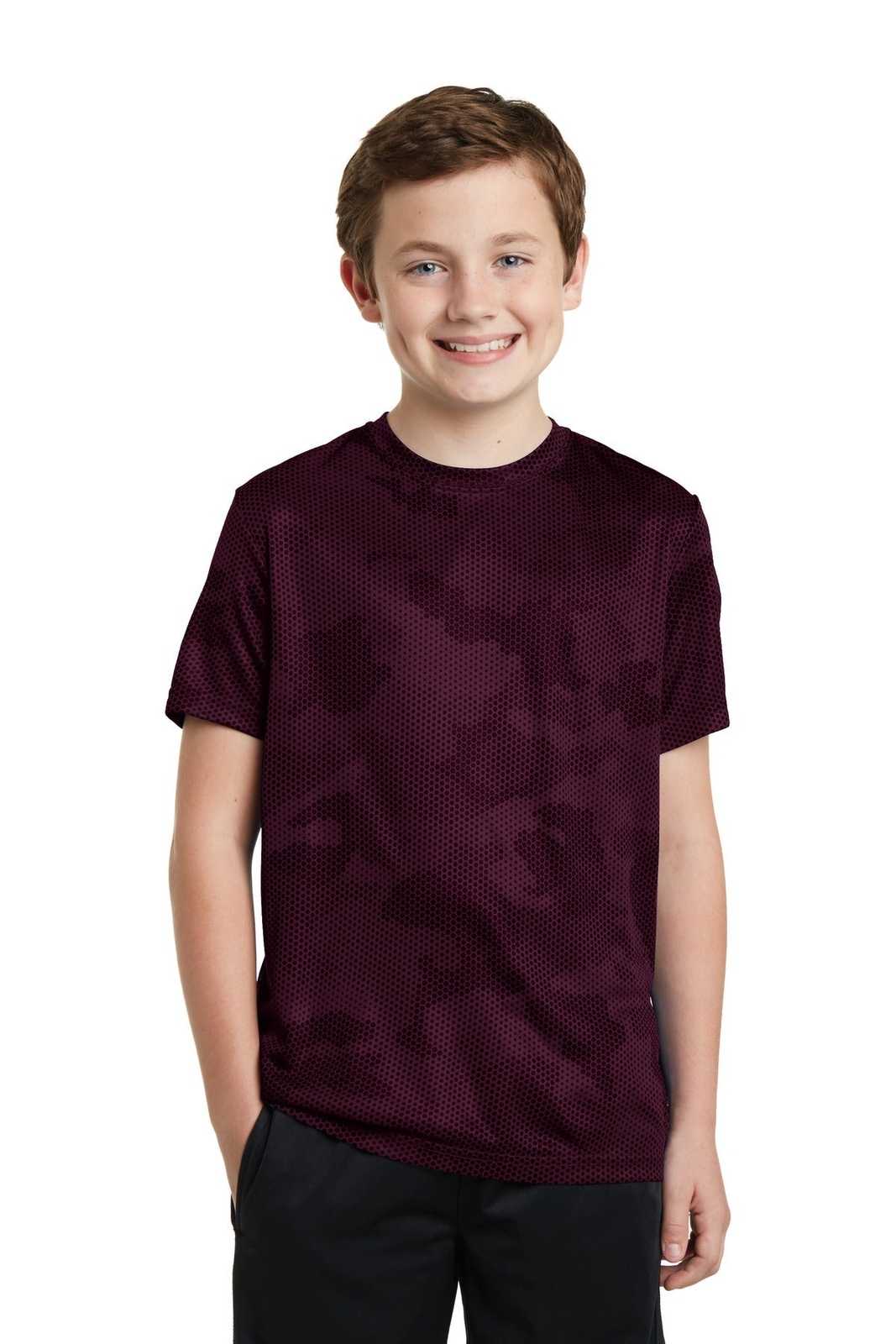 Sport-Tek YST370 Youth Camohex Tee - Maroon - HIT a Double - 1