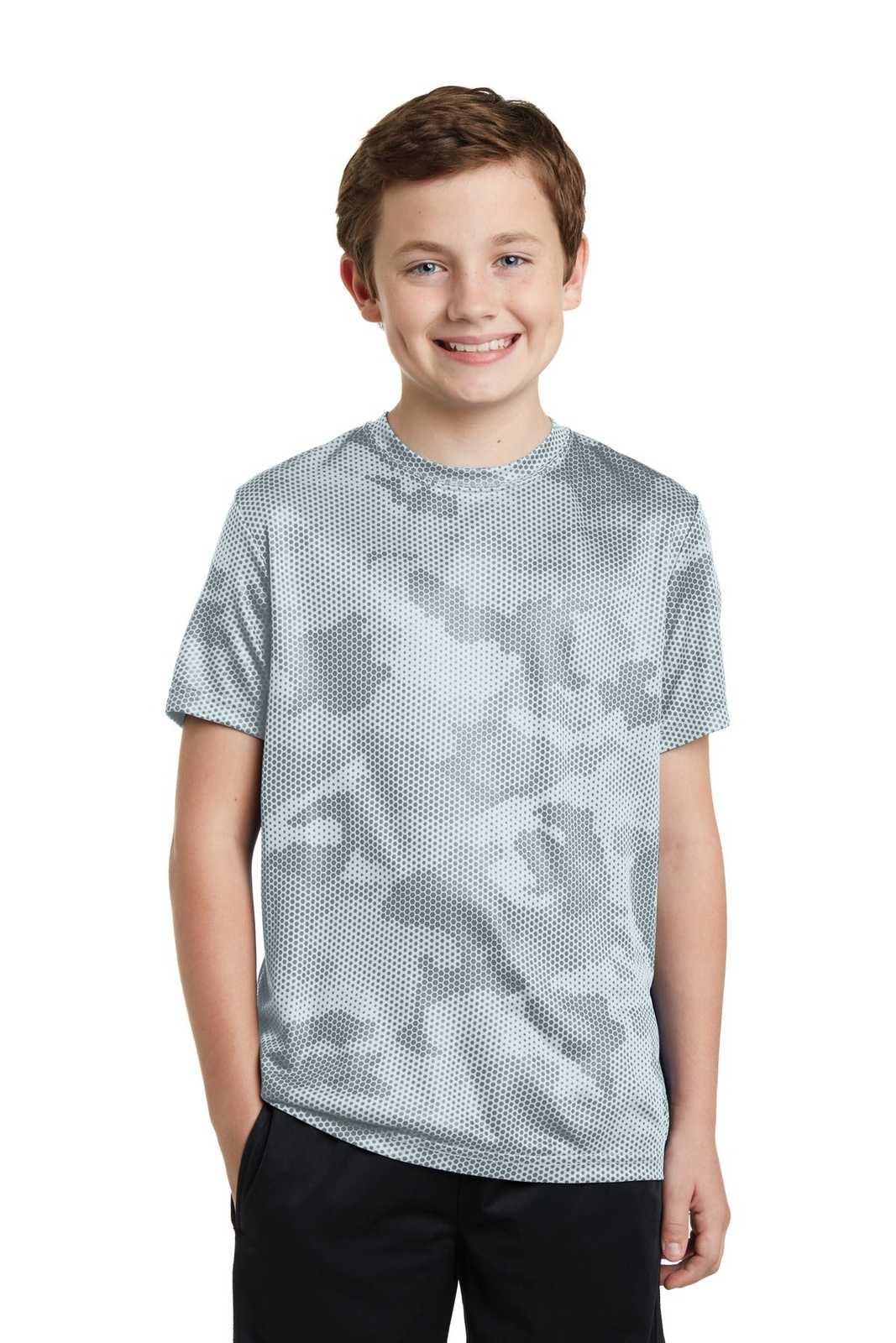 Sport-Tek YST370 Youth Camohex Tee - White - HIT a Double - 1