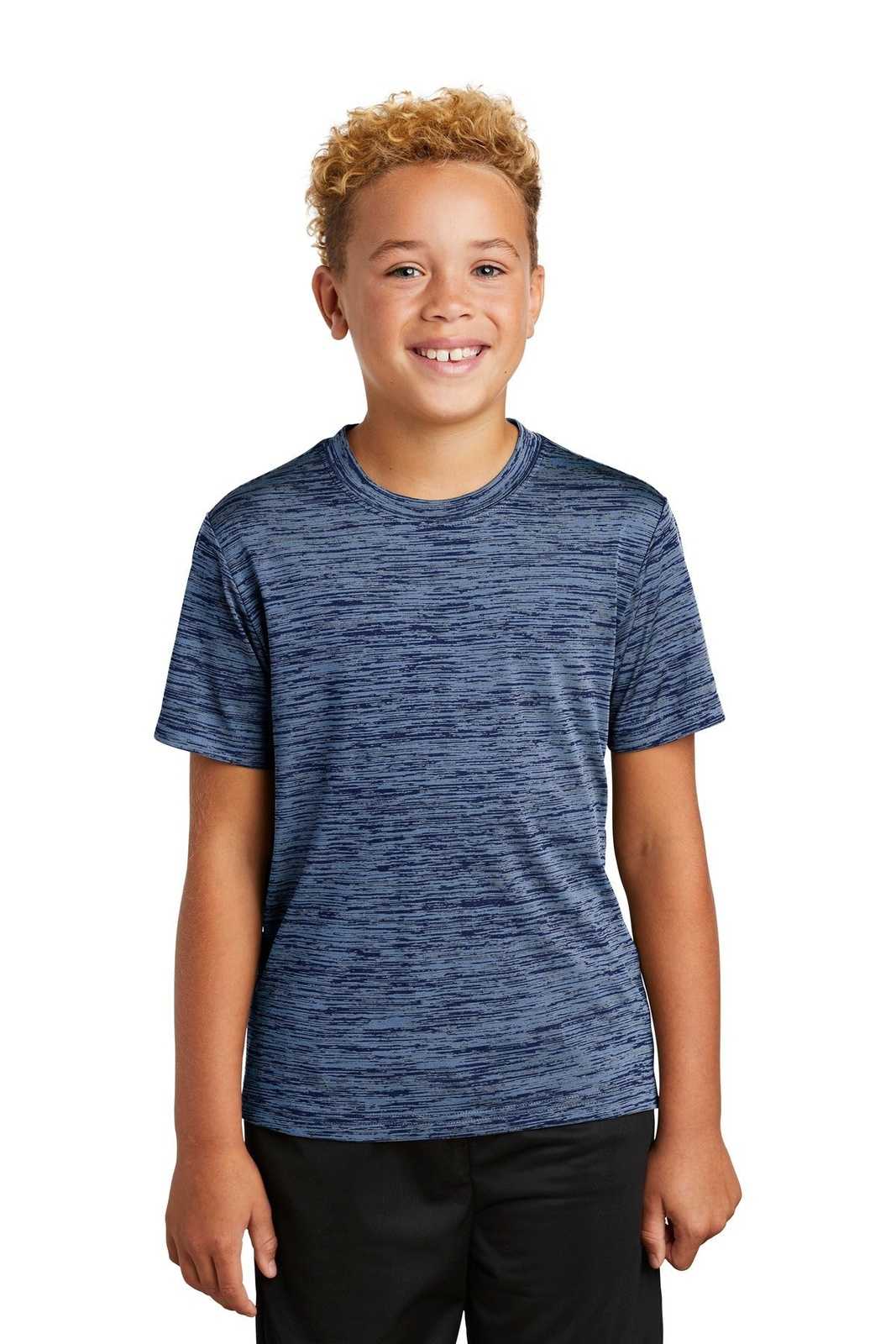 Sport-Tek YST390 Youth PosiCharge Electric Heather Tee - Carolina Blue-True Navy Electric - HIT a Double - 1