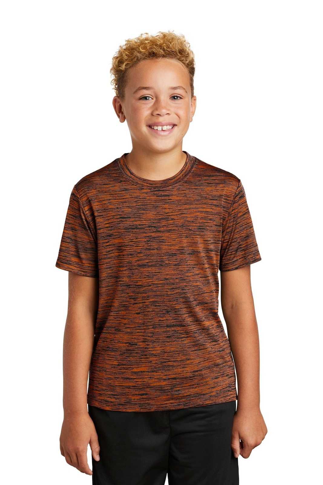 Sport-Tek YST390 Youth PosiCharge Electric Heather Tee - Deep Orange-Black Electric - HIT a Double - 1