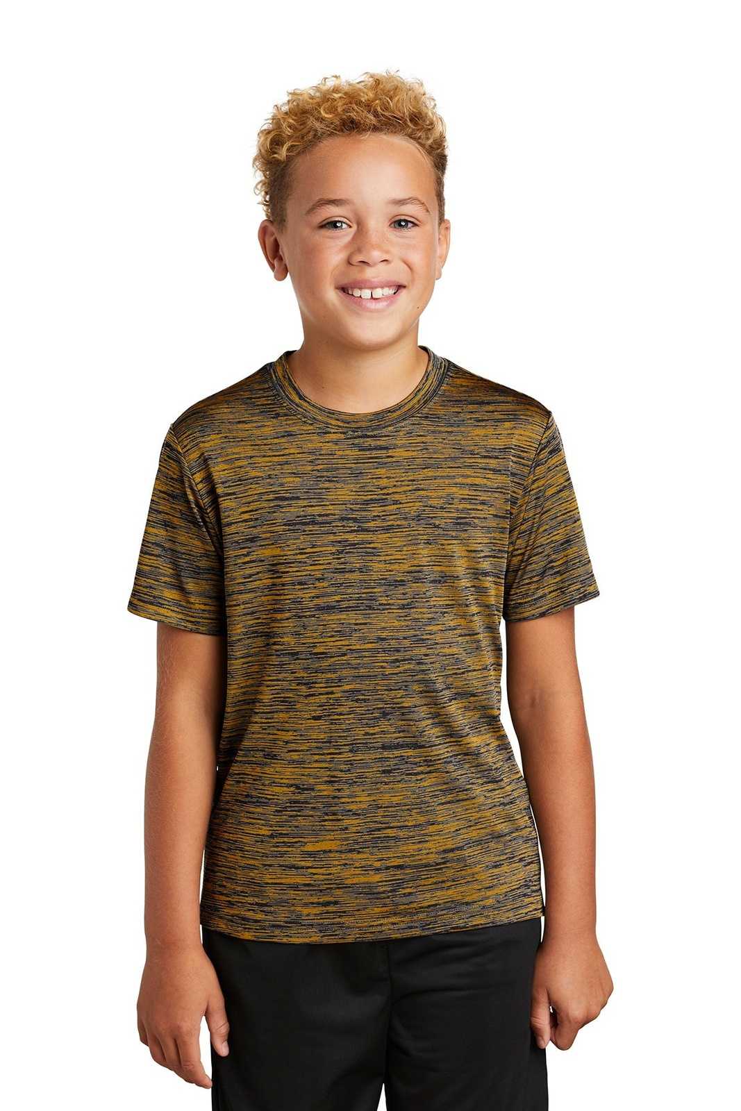 Sport-Tek YST390 Youth PosiCharge Electric Heather Tee - Gold-Black Electric - HIT a Double - 1