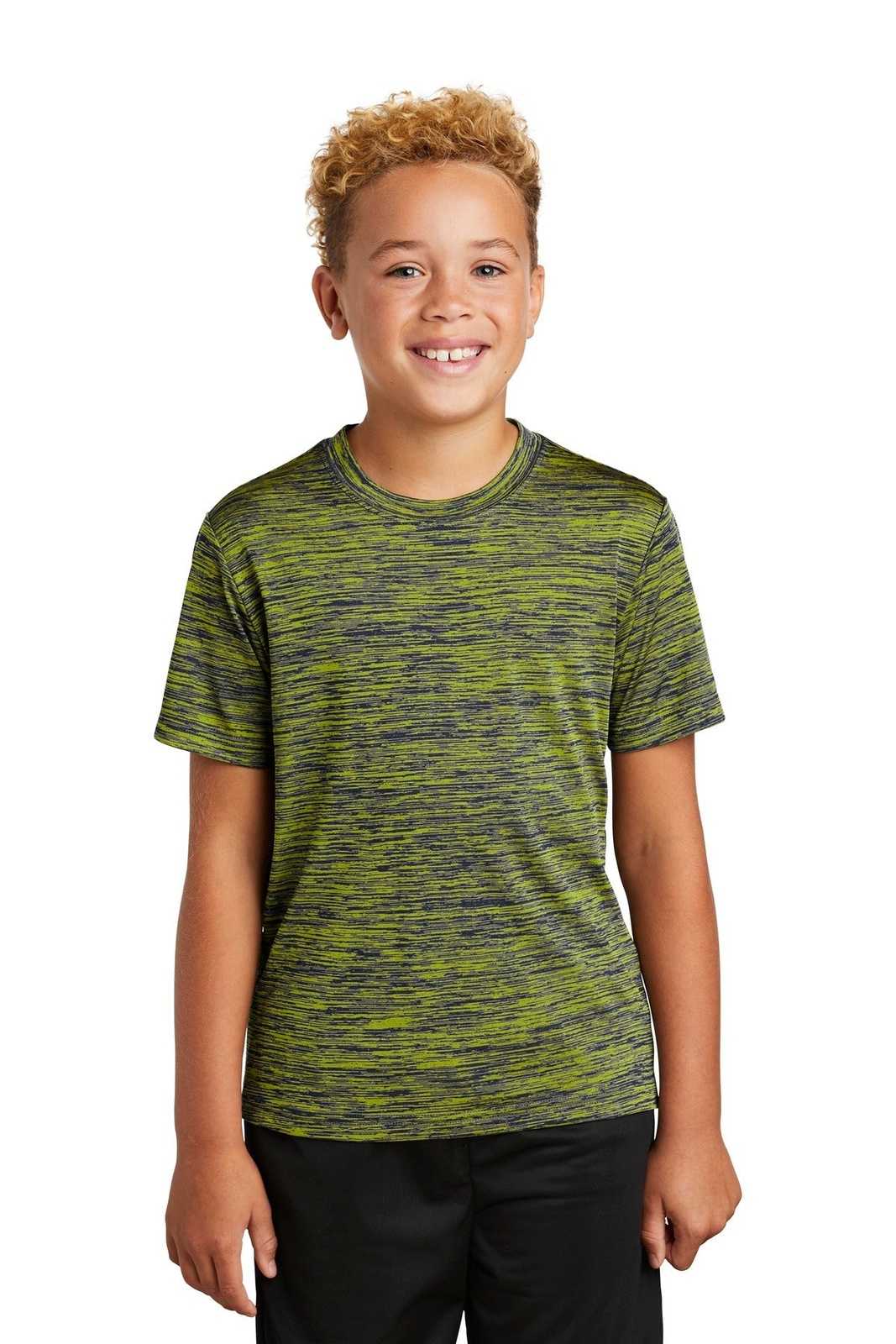 Sport-Tek YST390 Youth PosiCharge Electric Heather Tee - Lime Shock-True Navy Electric - HIT a Double - 1