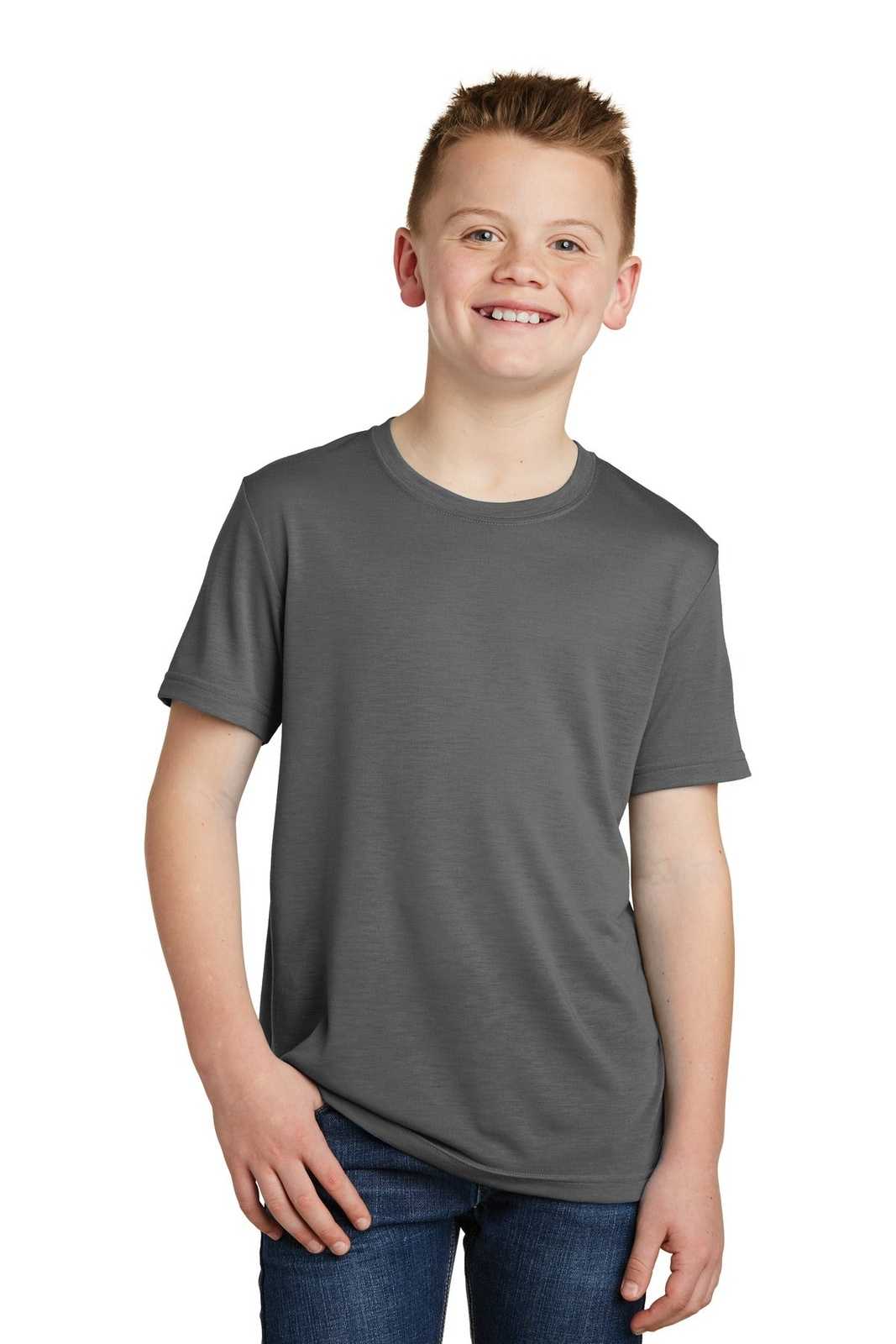 Sport-Tek YST450 Youth PosiCharge Competitor Cotton Touch Tee - Dark Smoke Gray - HIT a Double - 1