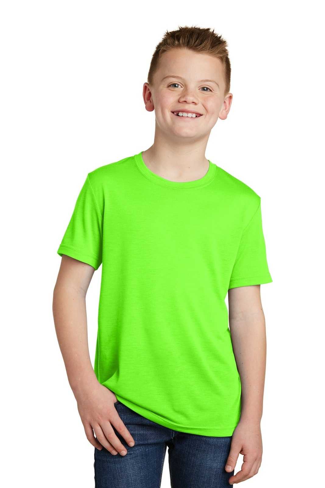 Sport-Tek YST450 Youth PosiCharge Competitor Cotton Touch Tee - Neon Green - HIT a Double - 1