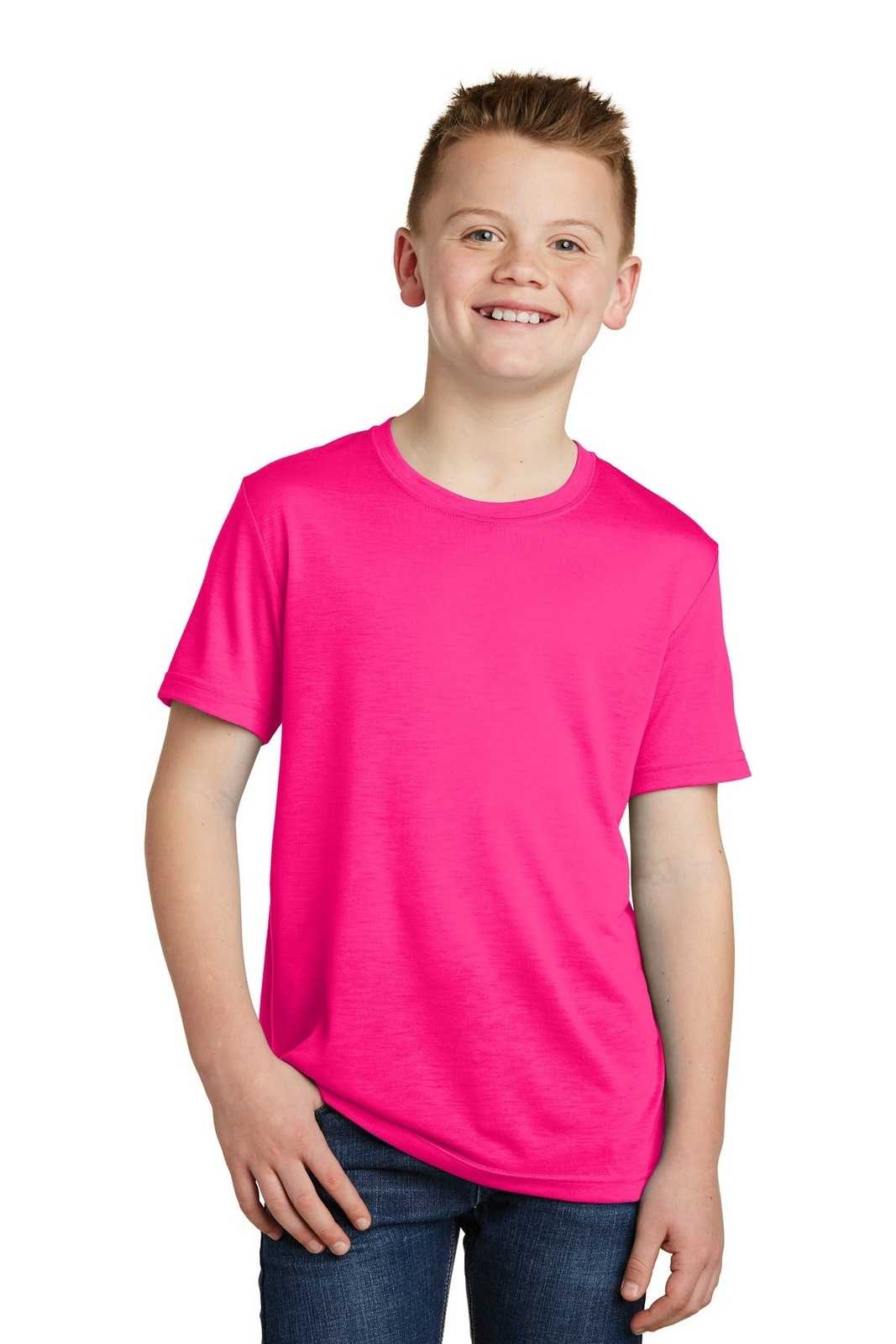 Sport-Tek YST450 Youth PosiCharge Competitor Cotton Touch Tee - Neon Pink - HIT a Double - 1